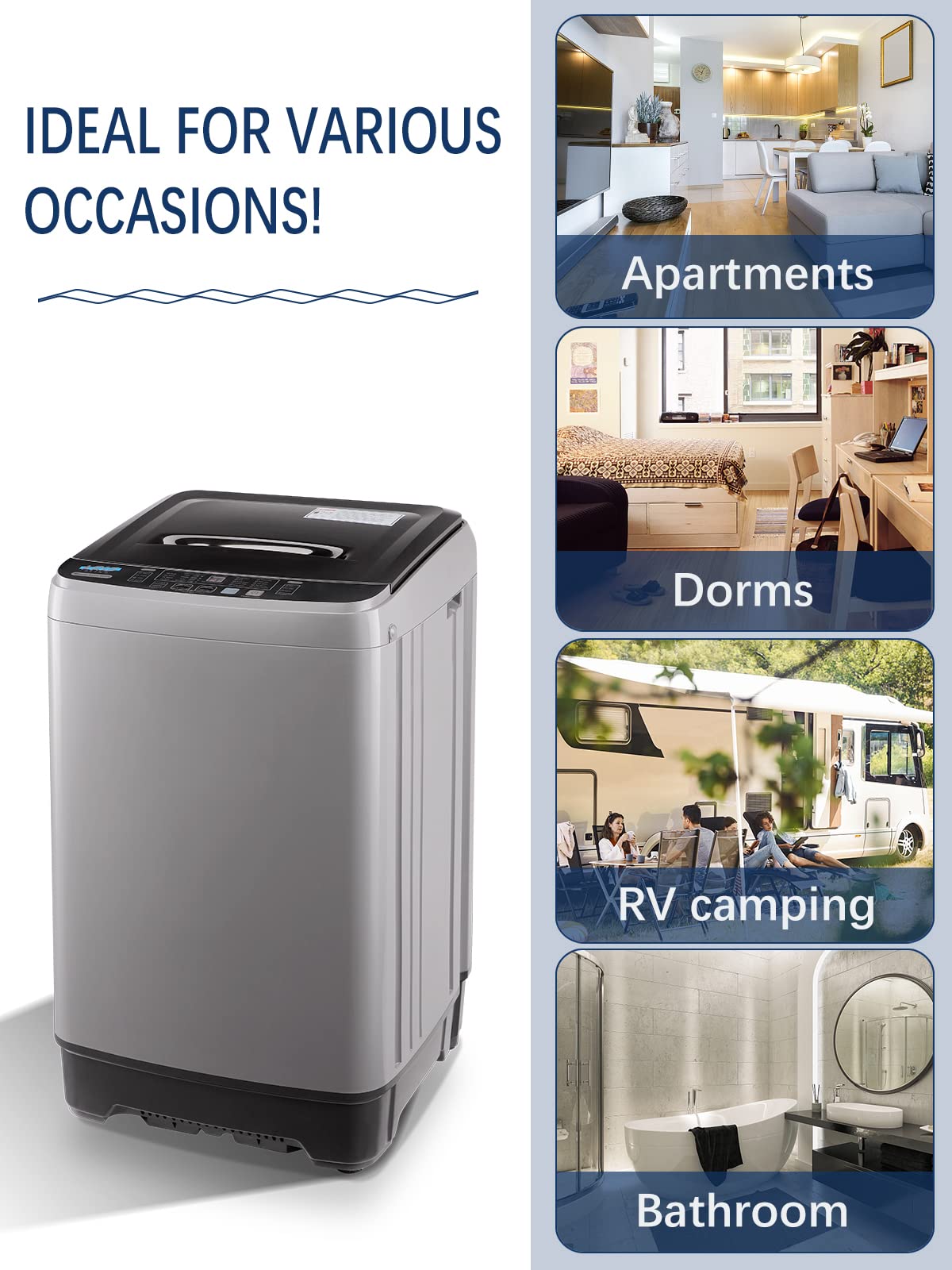 Full Automatic Washing Machine with LED Display - 17.7 lbs Portable Washer with Drain Pump, 10 Programs & 8 Water Levels - Perfect for RV, Camping, Apartments, Dorms & Small Spaces (Dark Grey) - Compact Laundry Solution for Travel, Tiny Homes & Limited Spaces