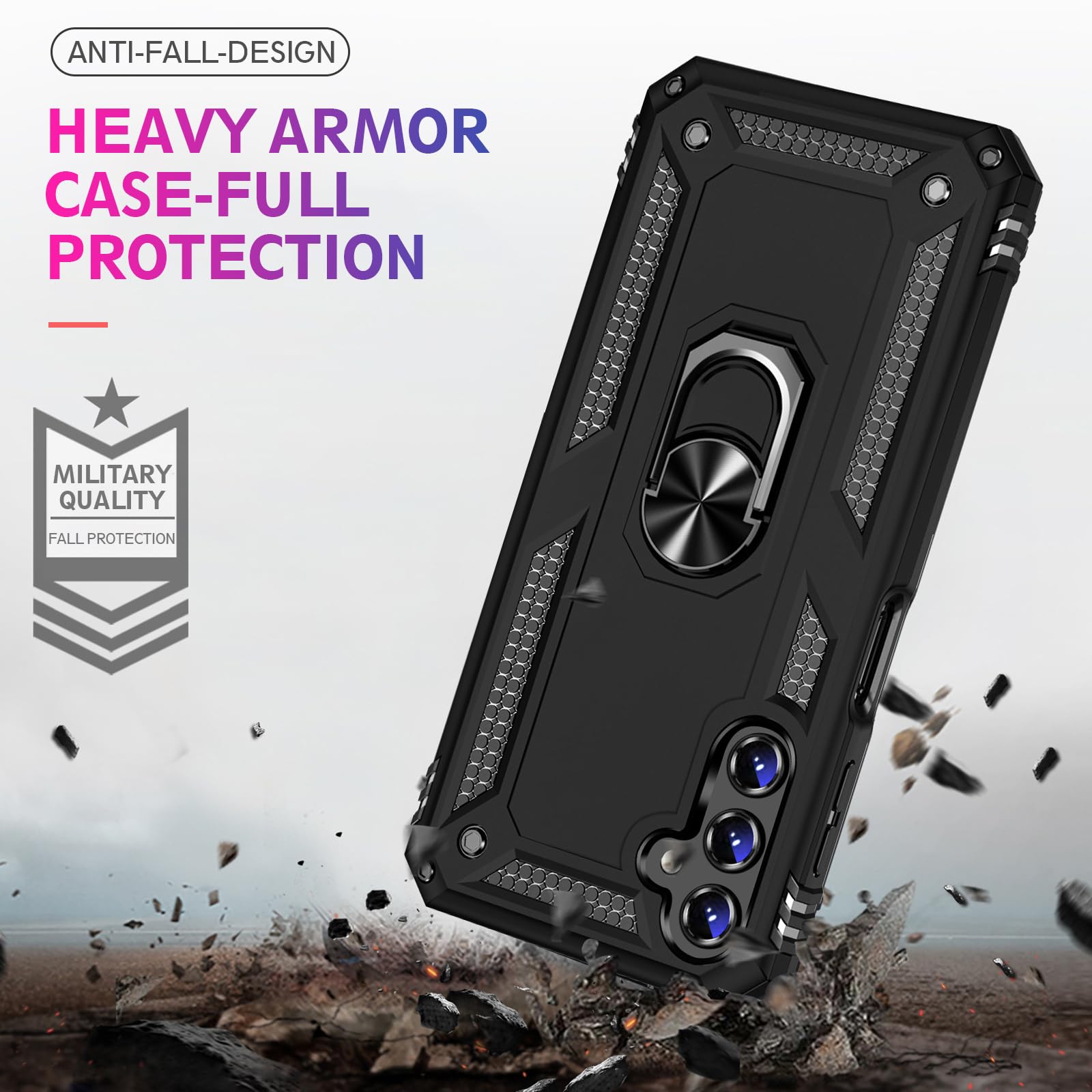 **Samsung Galaxy S24/S25 Case with Screen Protector – Military-Grade Shockproof Heavy Duty Cover, Magnetic Ring & Kickstand – Protective Phone Case for Galaxy S24 5G (Black) – Perfect for Outdoor, Travel & Daily Use**