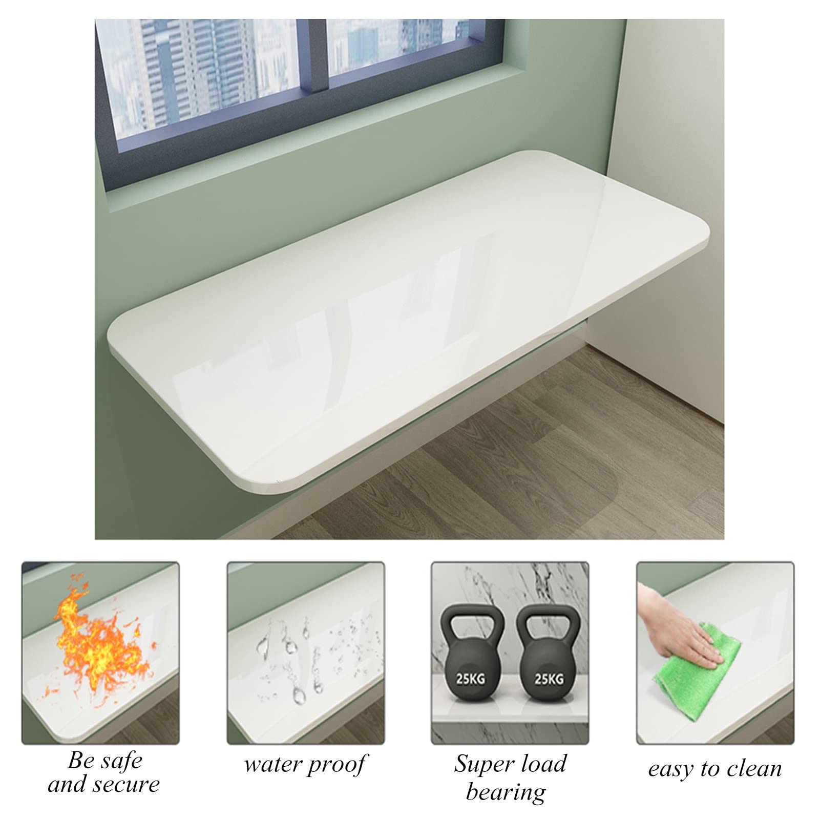 Wall Mounted Fold Down Table - Space Saving Floating Desk for Small Spaces, Dining, Laundry Room - 20 Size Options (Black, 90x30cm) - Perfect for Apartments, Dorms & Tiny Homes