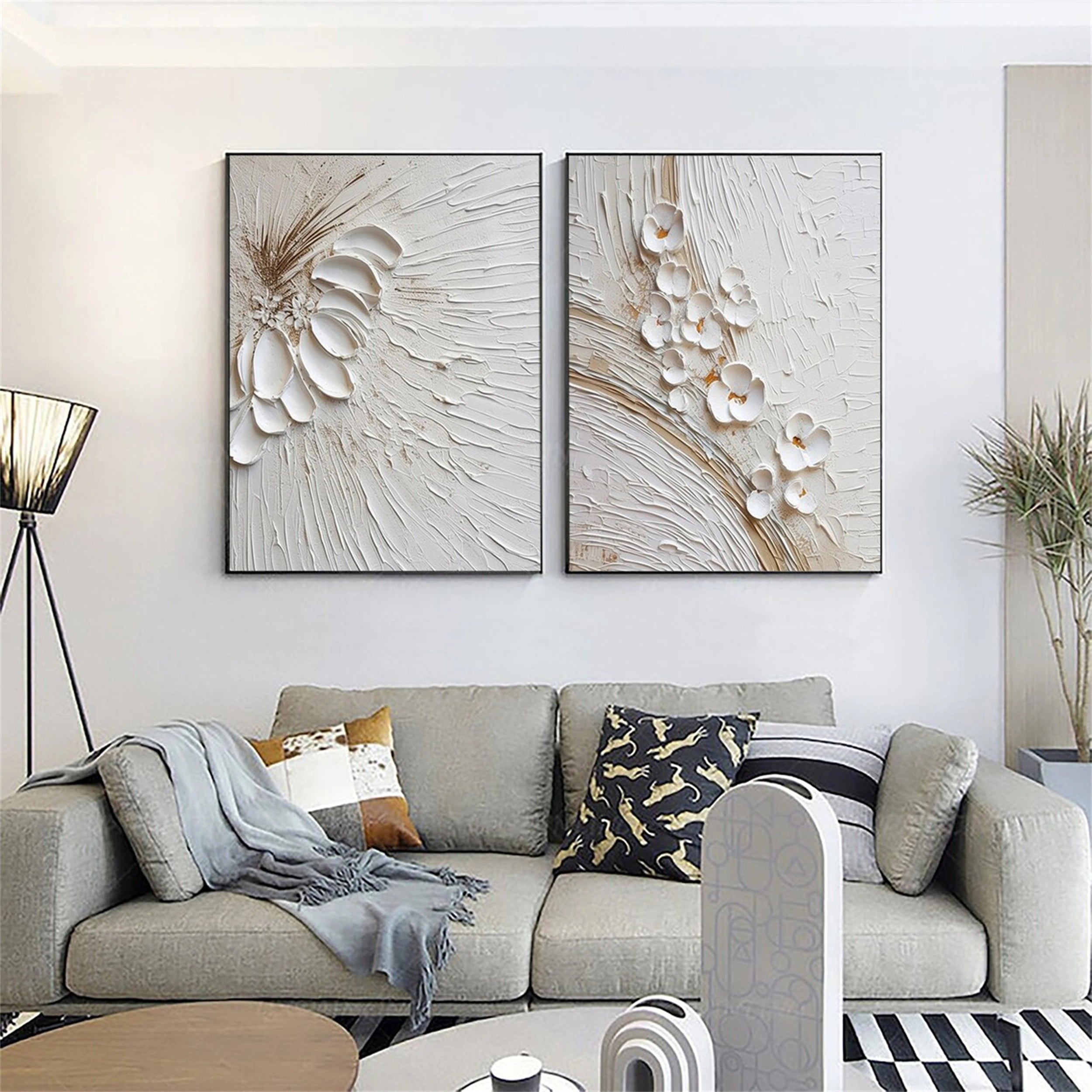 2-Piece Floral and Tree Landscape Painting Set #FT038 - Perfect for Home Decor, Living Room, Bedroom & Office Wall Art