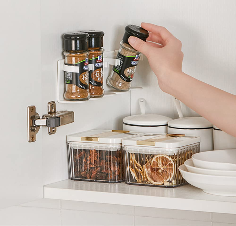 UNTIOR Spice Rack Organizer - 4 Pack Wall Mount or Cabinet Door Adhesive Spice Gripper Clips with Base, Holds 20 Jars (Mixed Colors) - Perfect for Kitchen, Pantry & Spice Container Organization