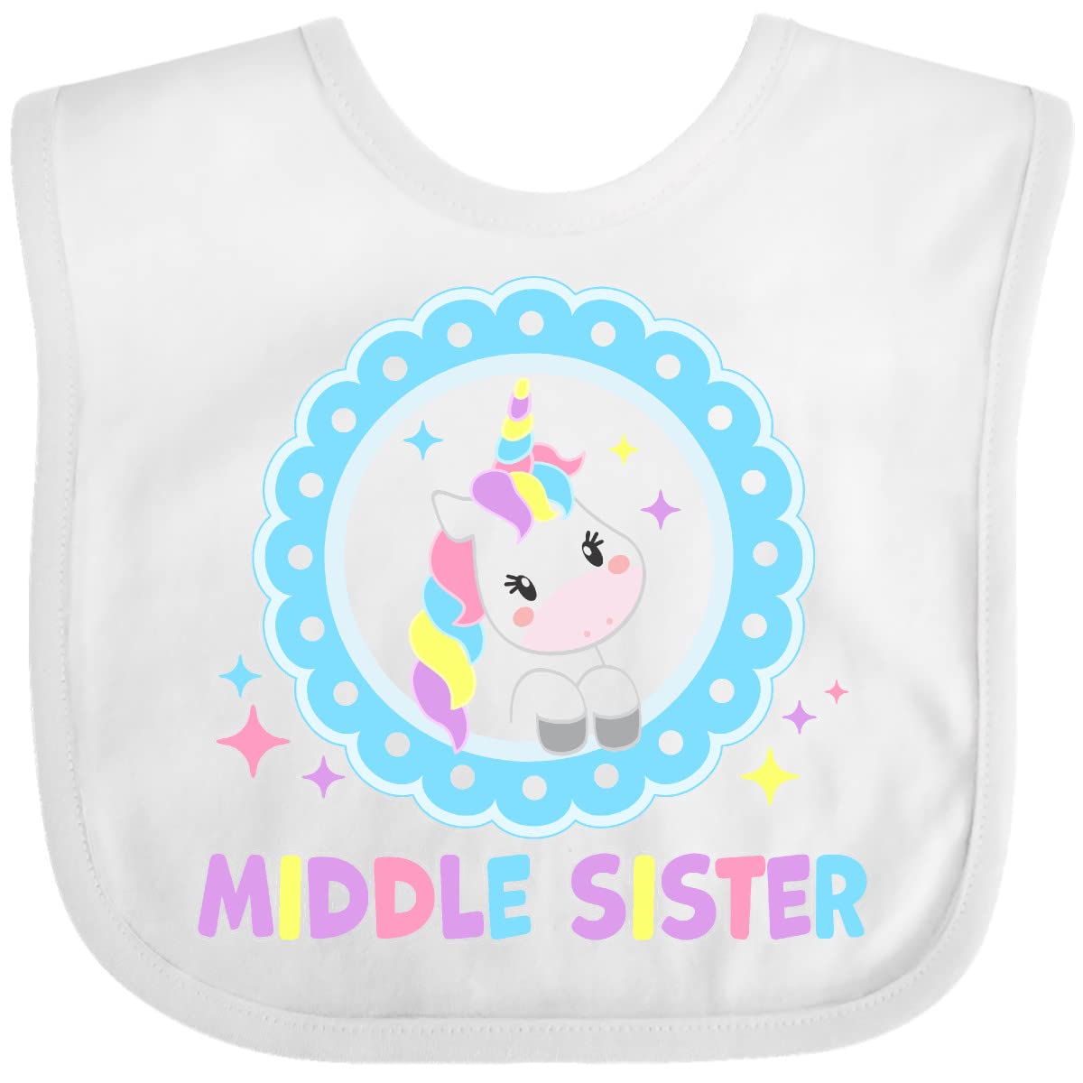 Inktastic Middle Sister Cute Unicorn Baby Bib - Soft Cotton Drool Bib for Infants & Toddlers - Perfect for Feeding, Teething, and Playtime