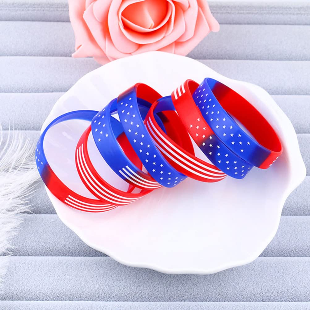 Amosfun 20pcs American Flag Silicone Wristbands - Patriotic Rubber Bracelets for Men & Women, Unisex Sports Bands for Running, Gym, Workouts & Outdoor Activities - USA Flag Pattern Wristbands for Fitness, Sports Events & Daily Wear