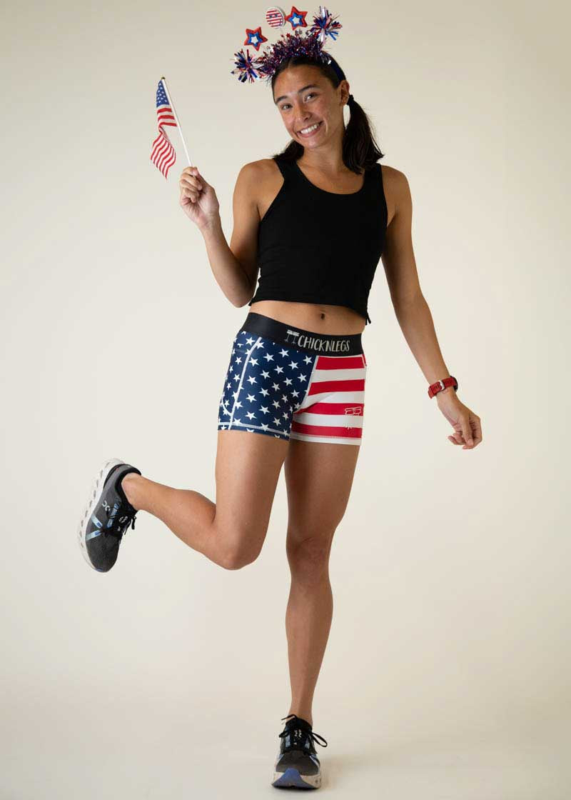Best Women's USA Flag 3-Pack High Waist Compression Shorts - Moisture Wicking Workout Leggings for Running, Yoga & Gym - Comfortable Athletic Shorts for Women