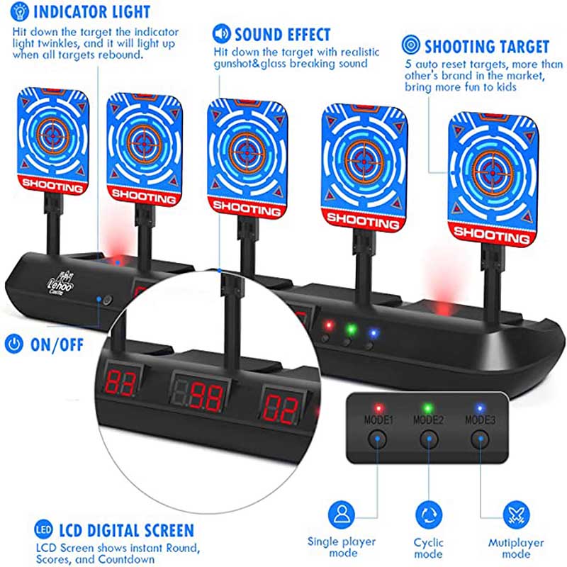 Electronic Scoring Auto Reset Running Shooting Target - 5 Targets for Outdoor Training, Hunting Practice & Tactical Drills