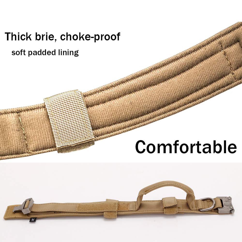 Tactical Military Dog Collar - Heavy Duty Adjustable Nylon Collar with Metal Buckle & Handle for Training - Perfect for Outdoor Adventures, Hiking & Security Dogs (Brown, Large)