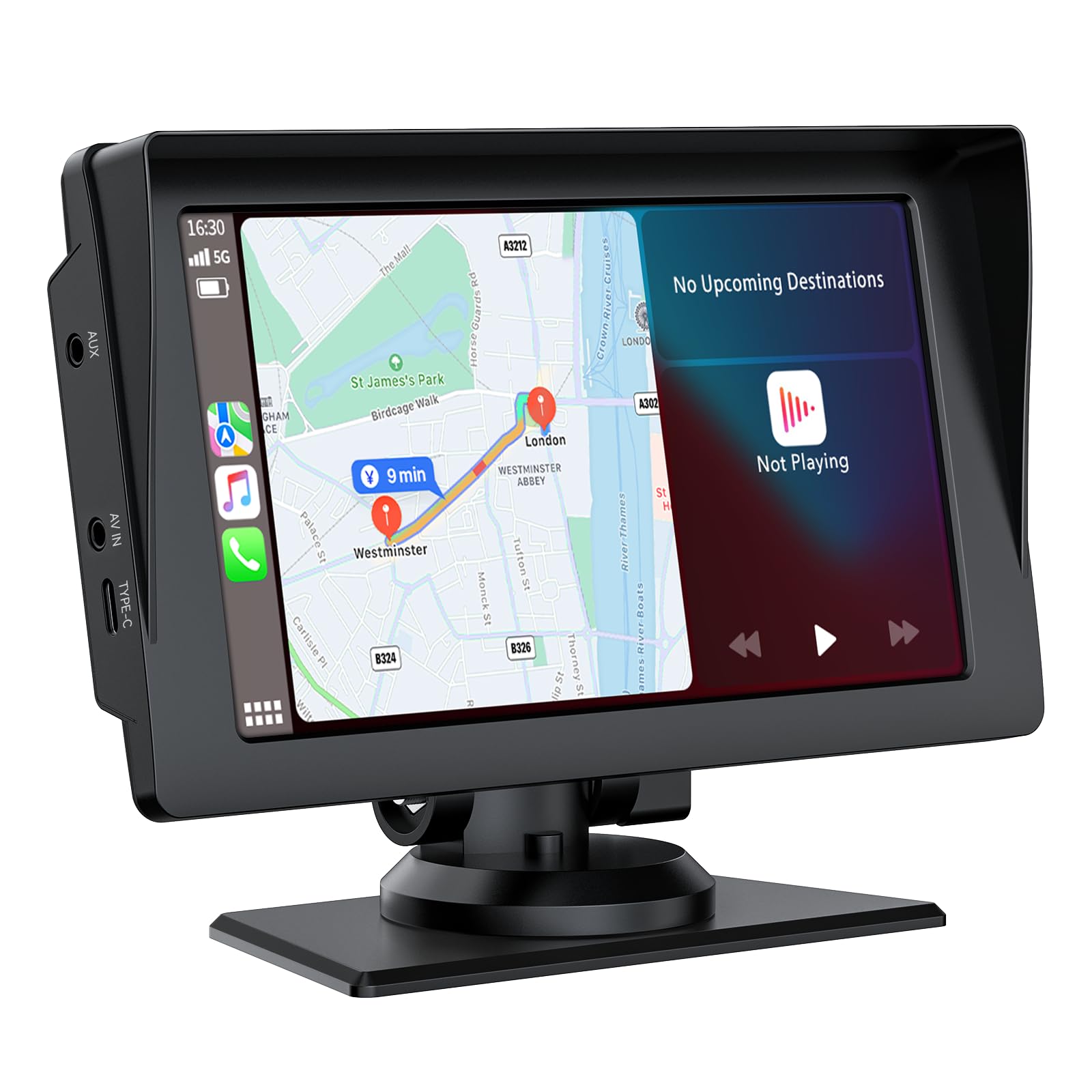 LAMTTO 7 Inch HD Touch Screen Portable CarPlay & Android Auto Car Stereo with Bluetooth 5.0, AirPlay & GPS Navigation - Perfect for Hands-Free Calling, Music Streaming & Safe Driving
