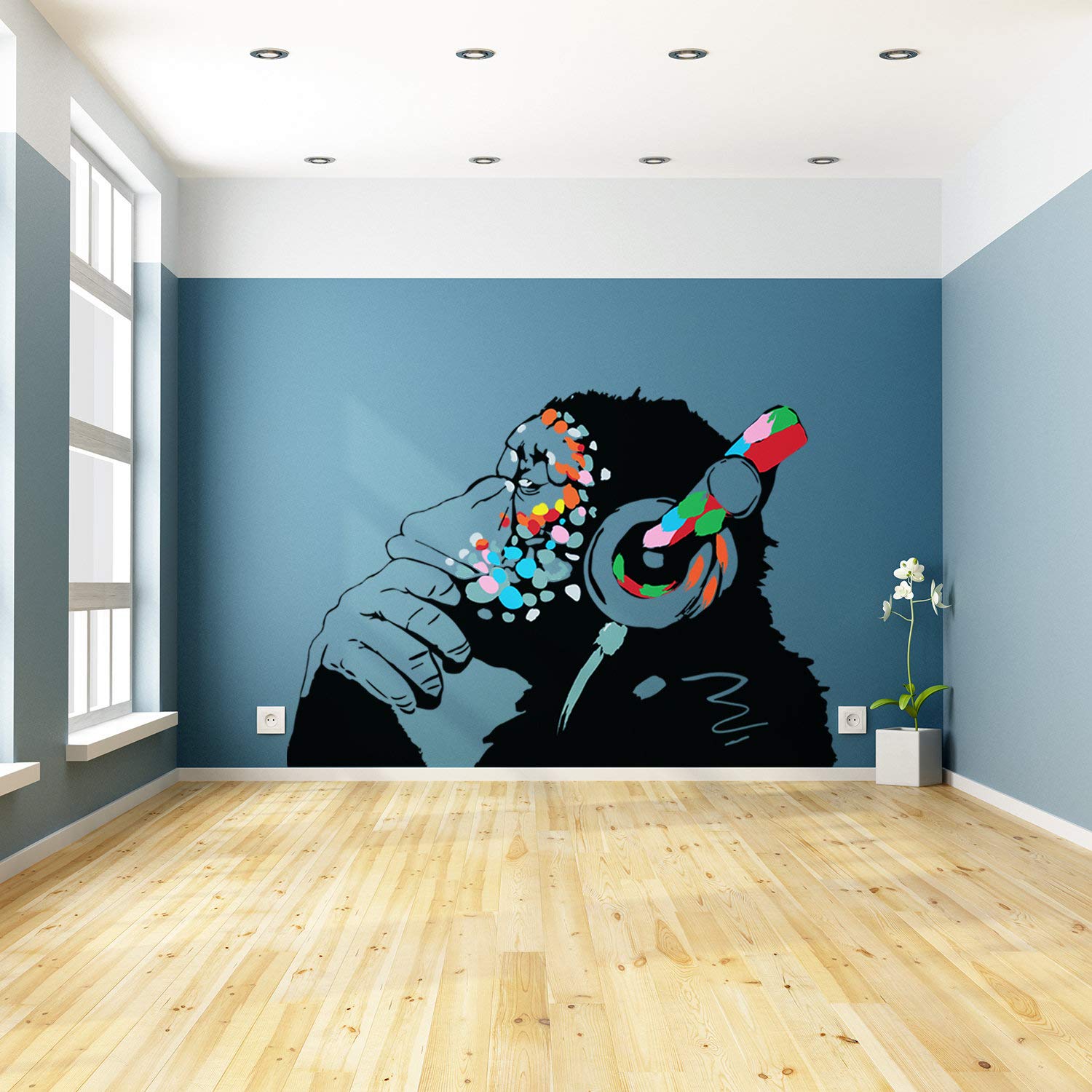 Banksy Thinking Monkey Sticker - Premium Vinyl Wall Decal with Headphones - Graffiti Art for Music Lovers & Urban Decor - Perfect for Bedrooms, Studios & Street Art Collections