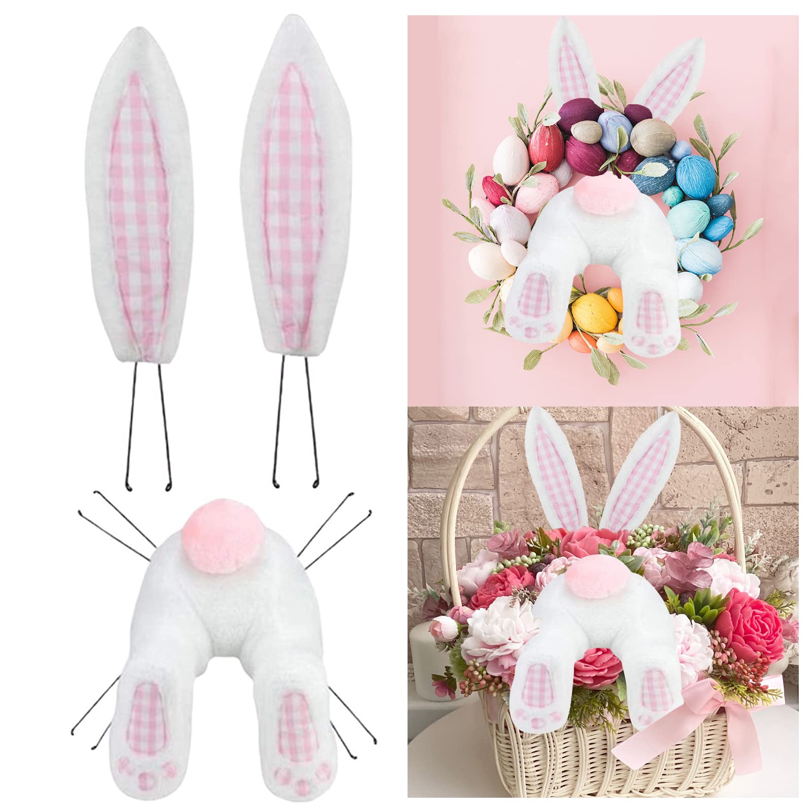 Boddenly Easter Bunny Butt Wreath Kit - Pink Spring Door Decor for Easter, Outdoor Hanging Wreath with Bunny Tail Design | Perfect for Front Door Decorations, Easter Party, Spring Home Decor & Holiday Gift