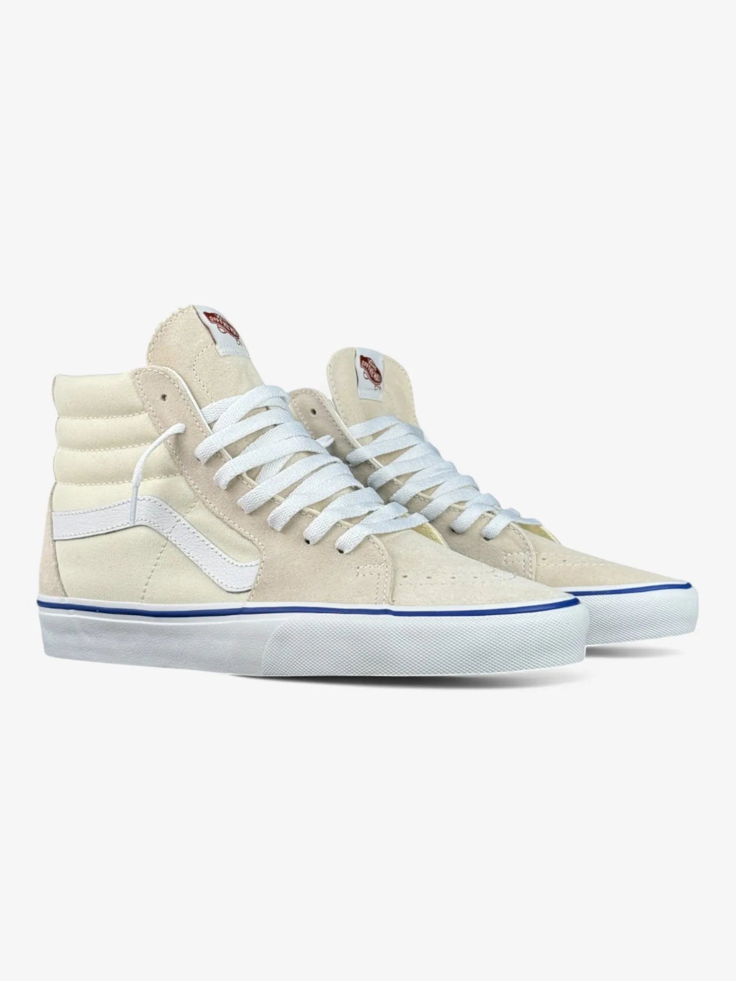 Vans Sk8 Hi Classic Sneakers - Beige, White & Blue - Unisex High-Top Shoes for Skateboarding, Casual Wear & Street Style