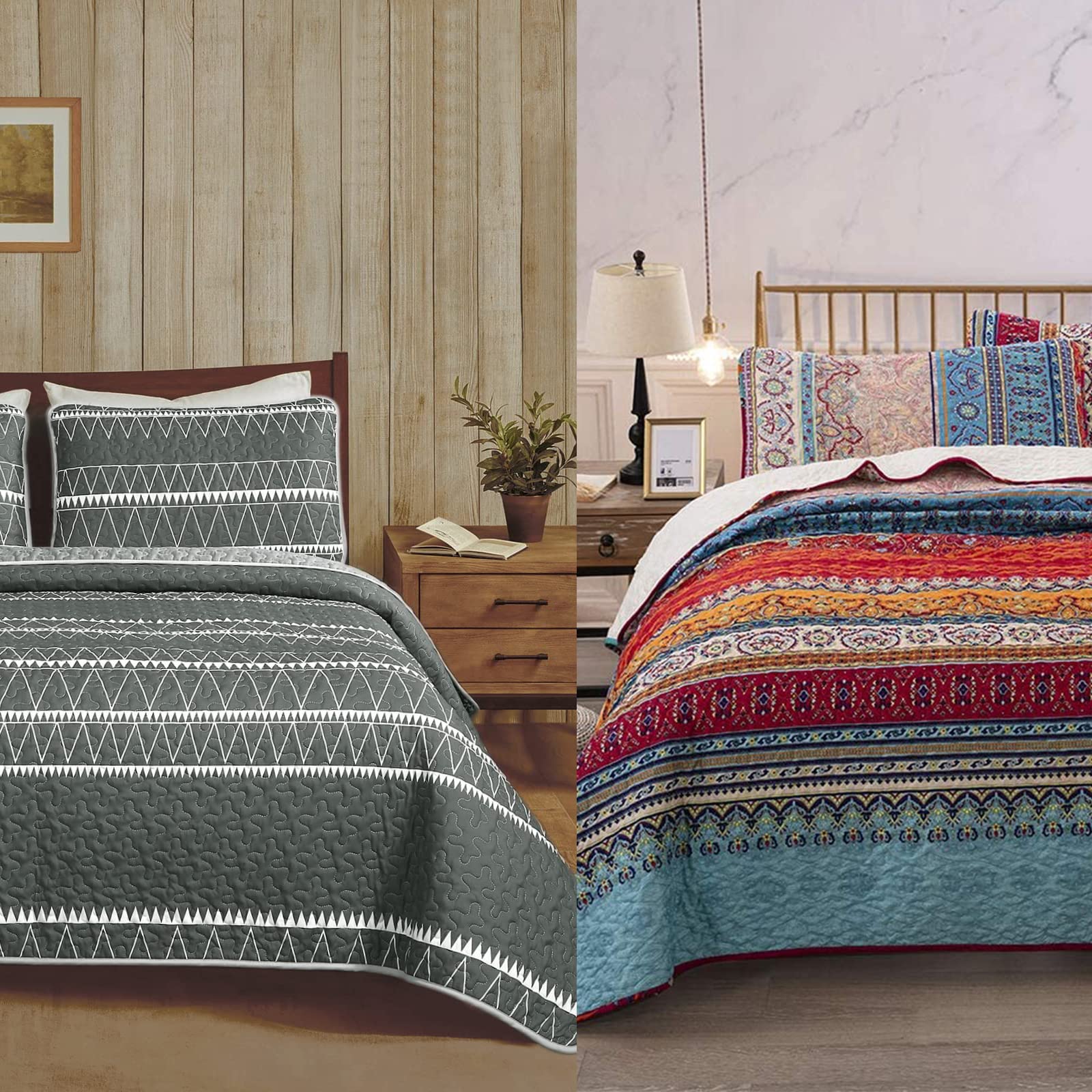 WONGS BEDDING King Size Gray Quilt Set - Lightweight Microfiber Bedding with 2 Pillowcases (90