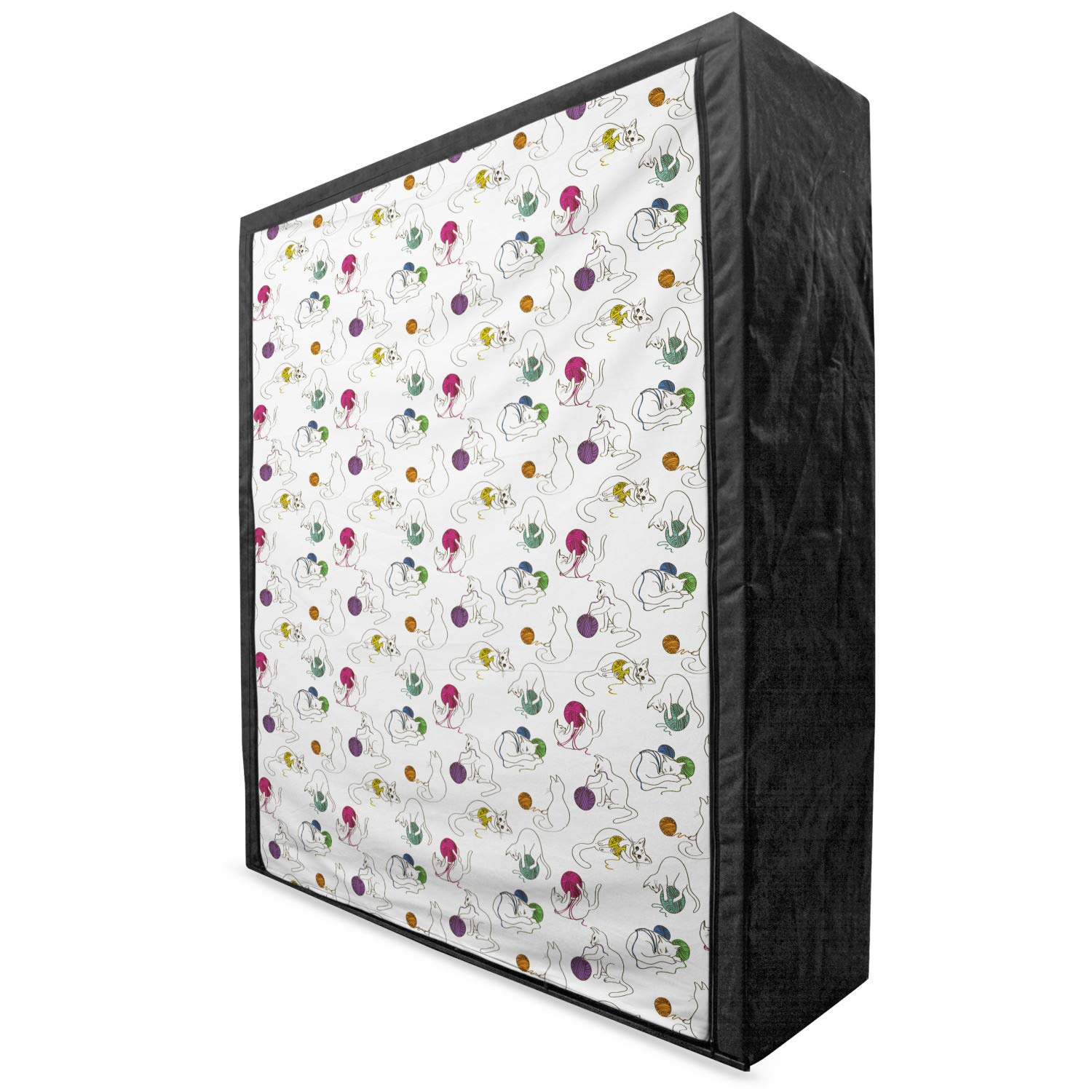 Ambesonne Cat Fabric Wardrobe - Funny Hand Drawn Cats Playing with Yarn Balls - 59