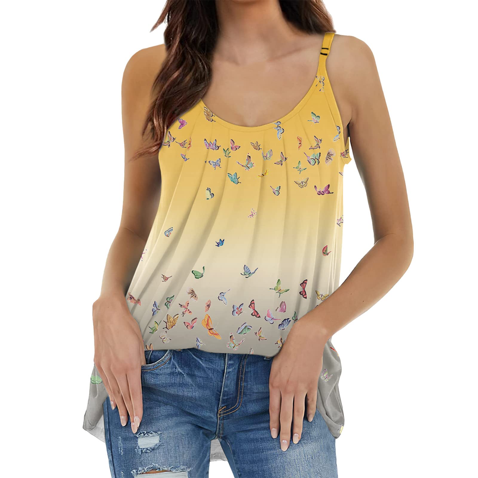 Boho Tank Tops for Women - Summer Spaghetti Strap Pleated Camisole, Loose Fit Casual Cute Tops | Perfect for Beach, Vacation, Music Festivals & Everyday Wear