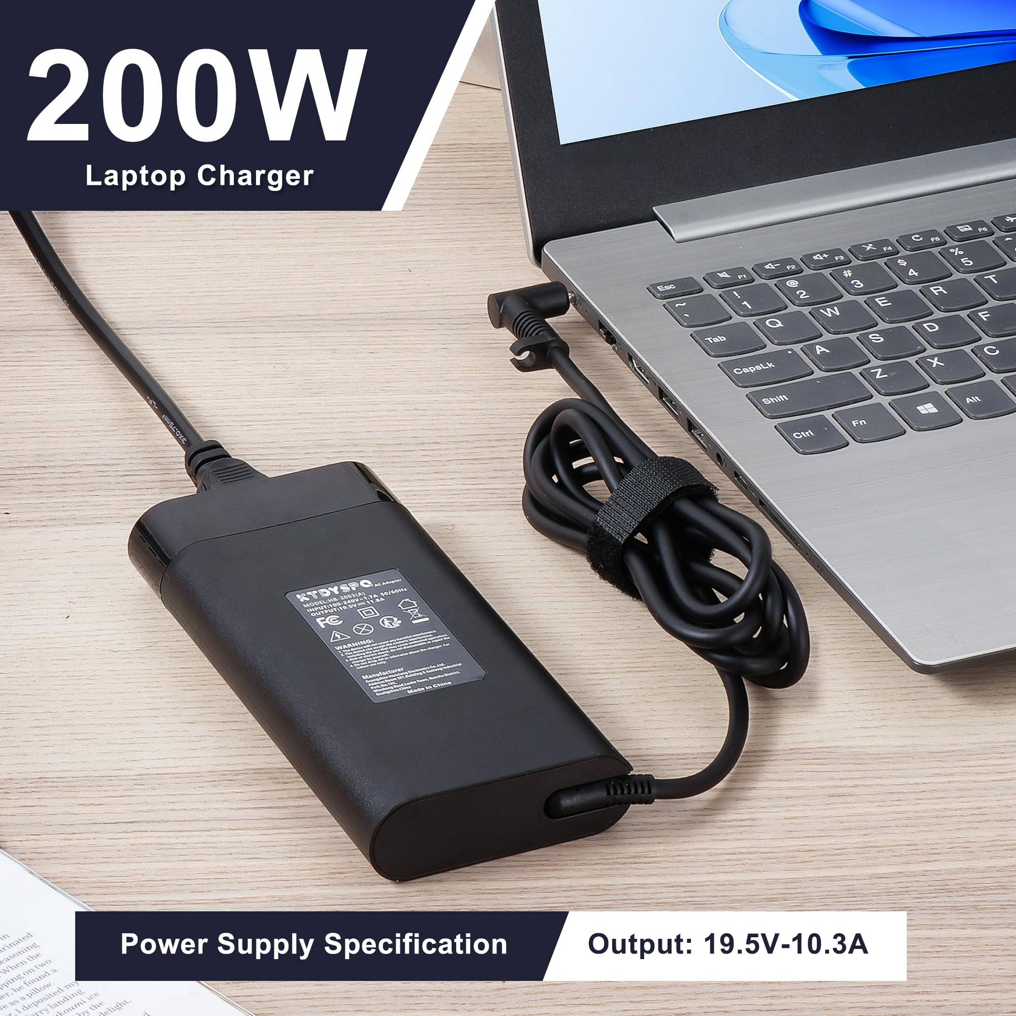 200W HP Laptop Charger for Omen 17 5100, Pavilion Gaming, ZBook Studio 16, Envy 16t-h000 - Fast Charging Power Adapter with Smart Blue Tip | Durable & Safe | Perfect for Gaming, Work & Travel