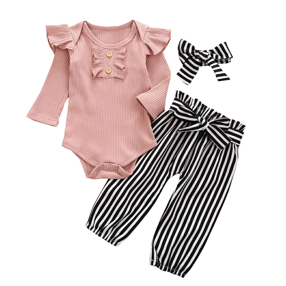 Organic Cotton Newborn Baby Girl Outfit Set - Ruffled Long Sleeve Bodysuit & Floral Harem Pants | Soft Infant Clothes for Photography, Parties & Daily Wear