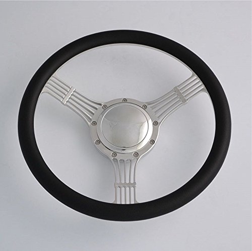 Flashpower 14'' Billet Banjo Half Wrap Steering Wheel - 9 Bolt Holes, 2'' Dish, Black with Horn Button | Perfect for Hot Rods, Muscle Cars & Custom Builds