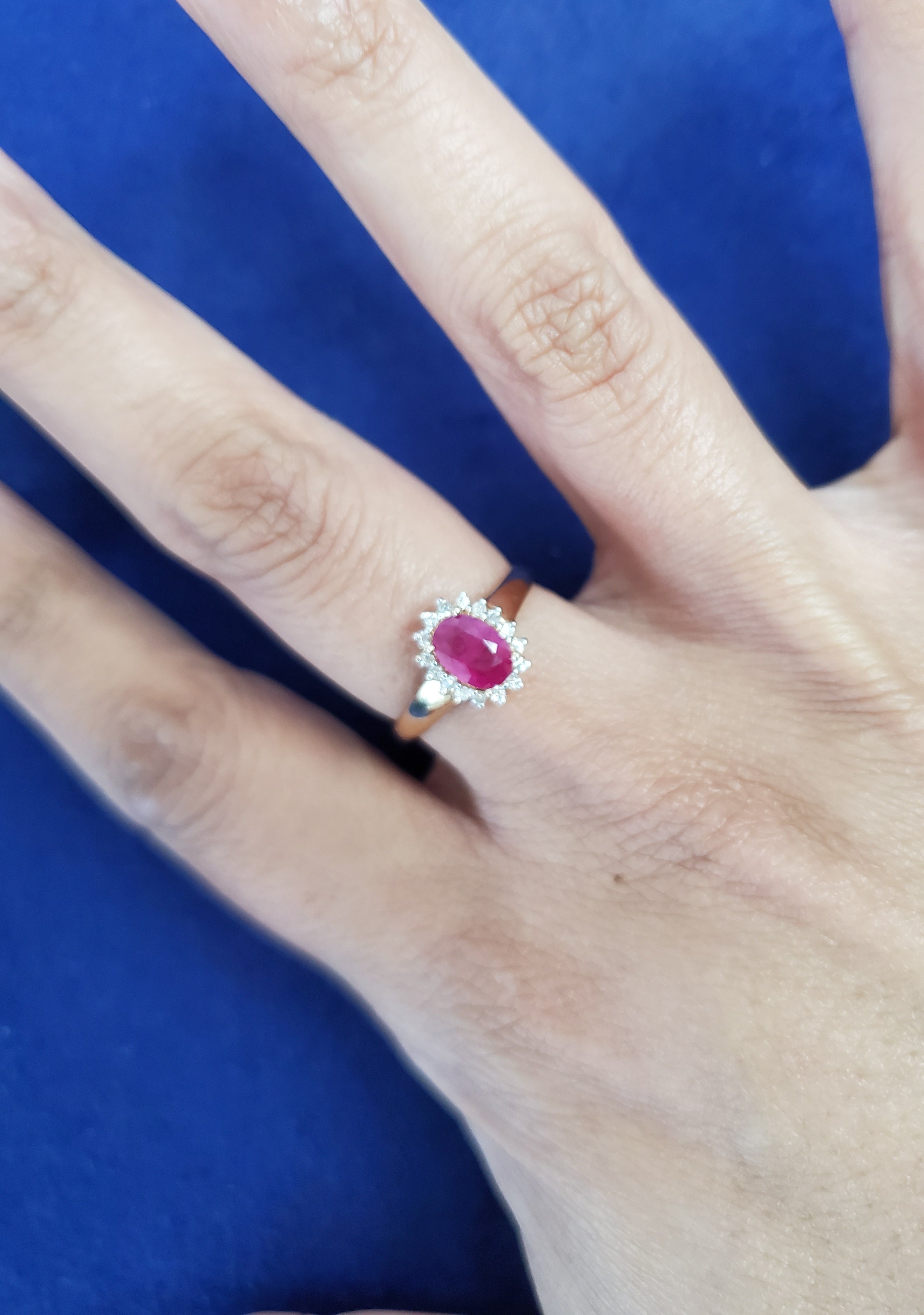1.12cttw Multi-Stone Diamond & Ruby Halo Ring in 14K Yellow Gold – Elegant Engagement, Wedding, Anniversary Gift for Her