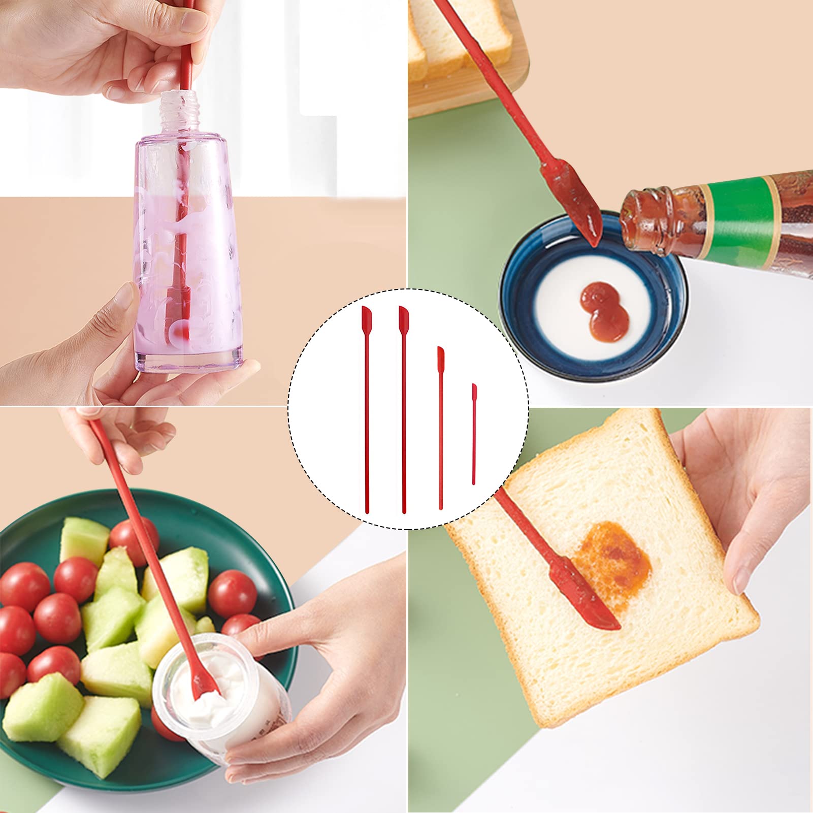 6-Piece Mini Silicone Spatula Set - Food Grade Long Handle Kitchen Utensils for Baking, Cooking & Mixing - Heat Resistant Makeup & Tiny Jar Scraper - Perfect for Home Baking, Meal Prep & Cosmetic Containers