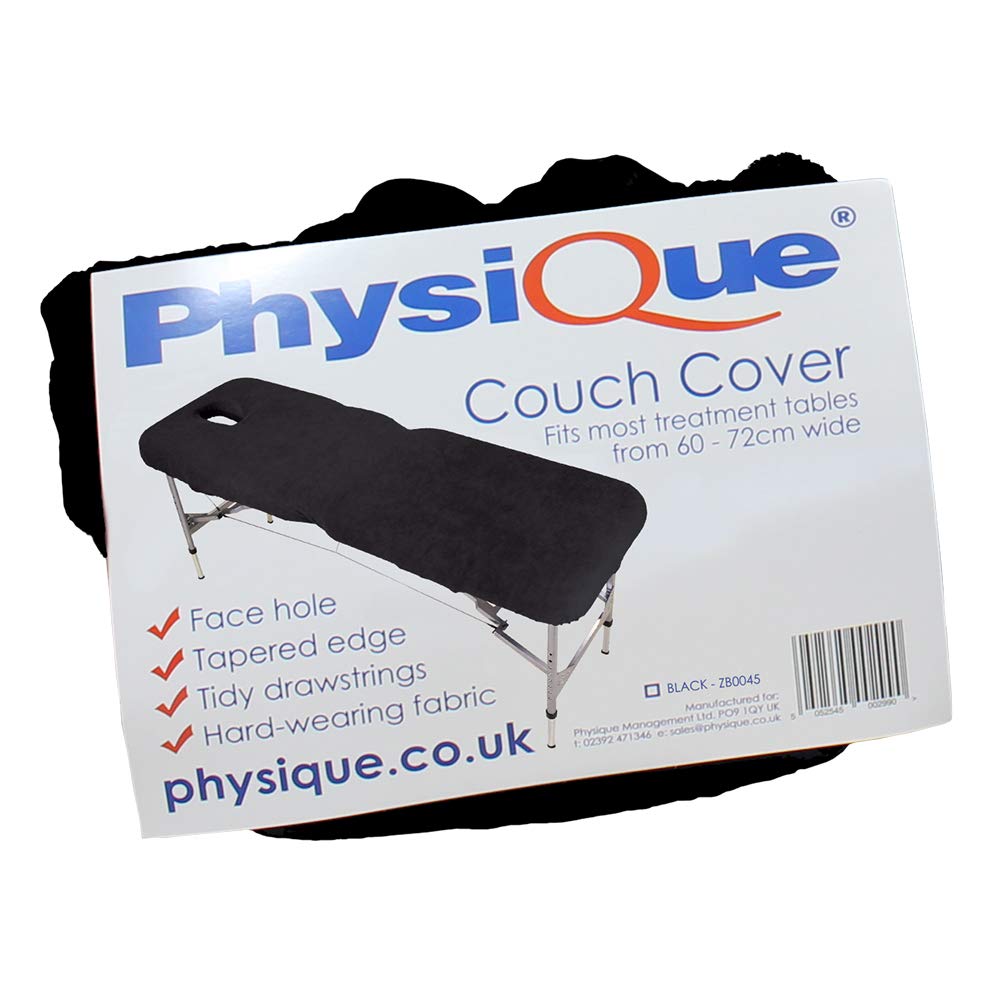 PHYSIQUE Massage Table/Bed Cover with Face Hole - Protective, Comfortable & Thick Fabric - Black - Ideal for Spa, Salon & Home Massage Therapy