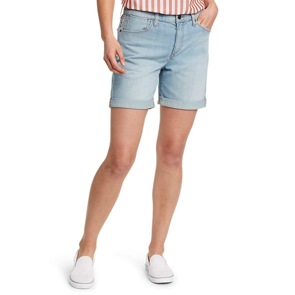 Eddie Bauer Women's Boyfriend Denim Shorts - Comfortable Distressed High Waisted Casual Summer Shorts for Outdoor Activities & Travel