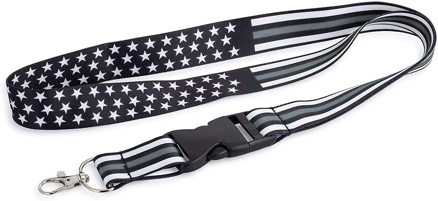 Thin Grey-Gray Line American Flag Lanyard - Adjustable Badge & ID Holder for Office, School, Security & Events - Perfect for Work, Conventions & Everyday Use