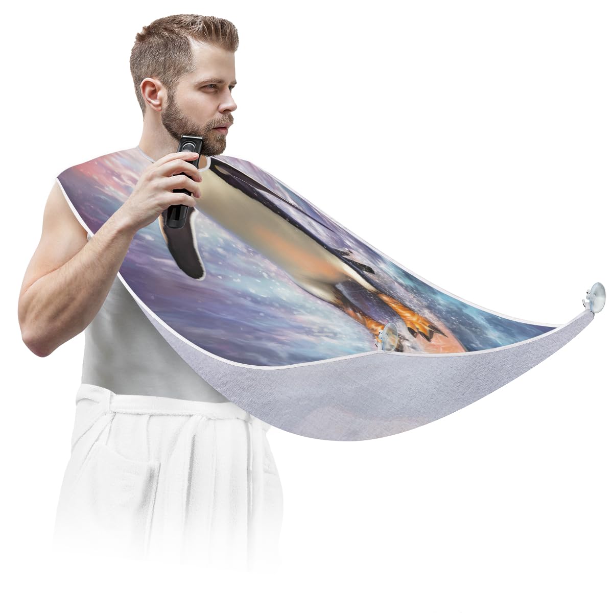 Men's Summer Penguin Ocean Beard Shaving Bib - Waterproof Hair Dye Apron for Barbers & Stylists - Sink Hair Catcher for Beard Trimming & Lineup - Perfect Gift for Grooming & Makeup Artists (Great for Home Salon & Professional Use)