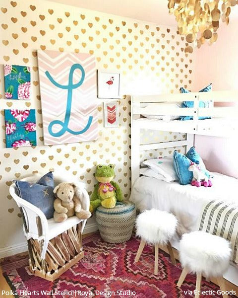 Polka Heart Wall Stencil - Reusable DIY Painting Template for Home Decor, Nursery, Kids Room & Wedding - Perfect for Walls, Furniture & Crafts