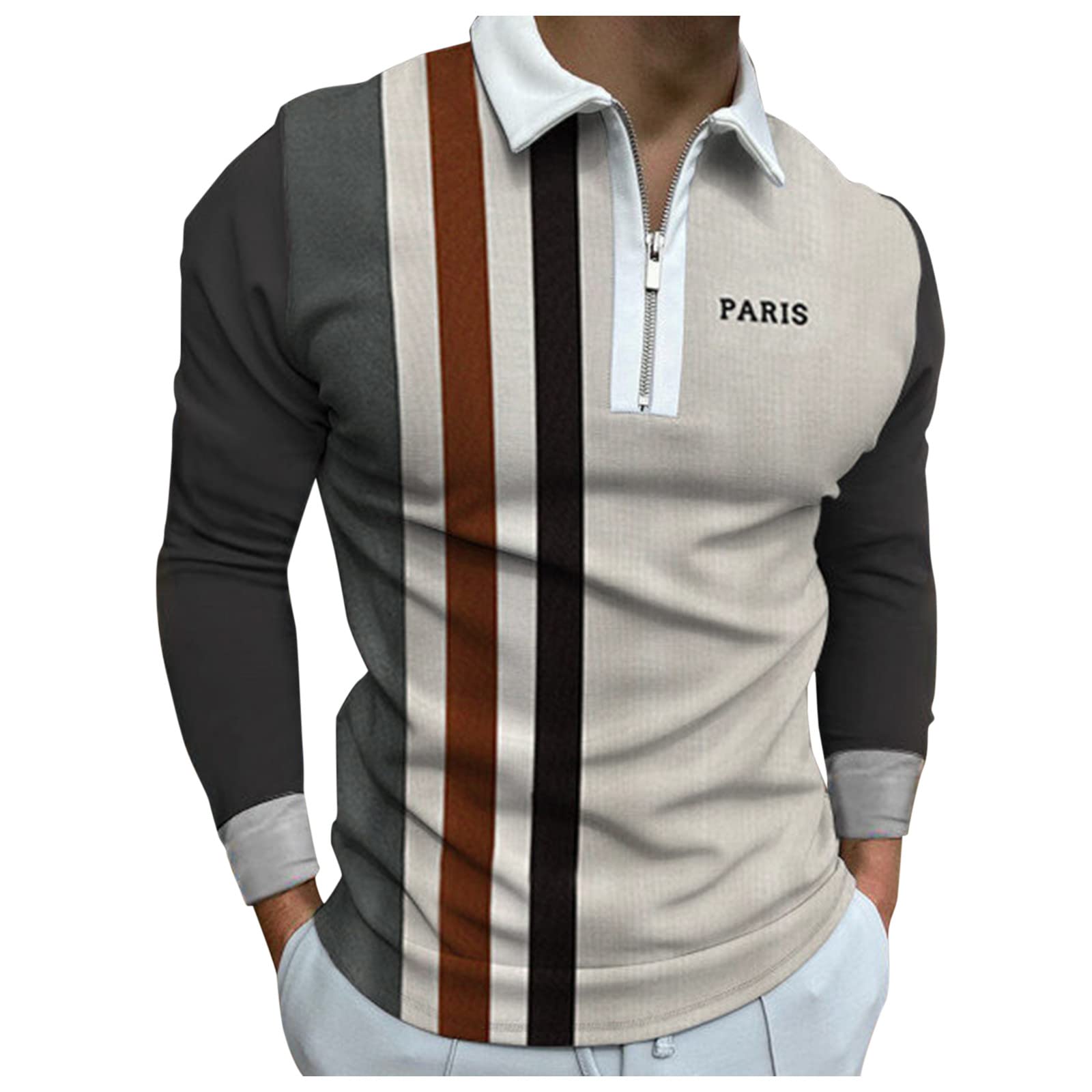 BEUU Men's Slim Fit Long Sleeve Polo Shirt - Striped Business Casual Workwear for Fall & Winter | Office, Date Night & Weekend Outfits