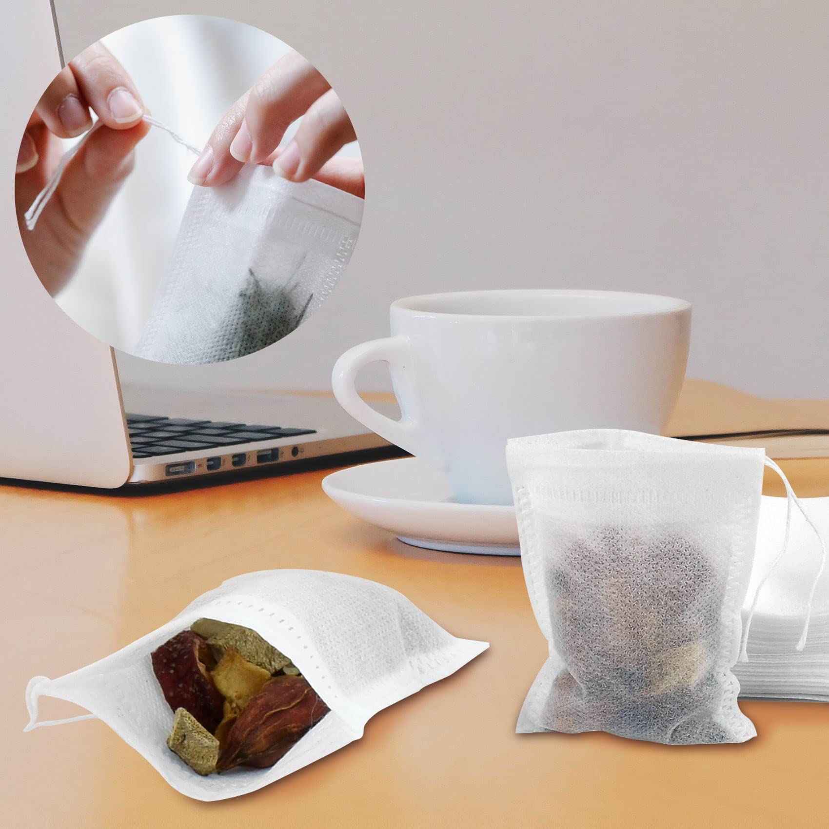 100 Pcs Disposable Empty Tea Filter Bags for Loose Leaf Tea - 4.72 x 5.51 Inches White Tea Infuser Bags - Perfect for Home Brewing, Iced Tea, Herbal Tea & DIY Tea Blends