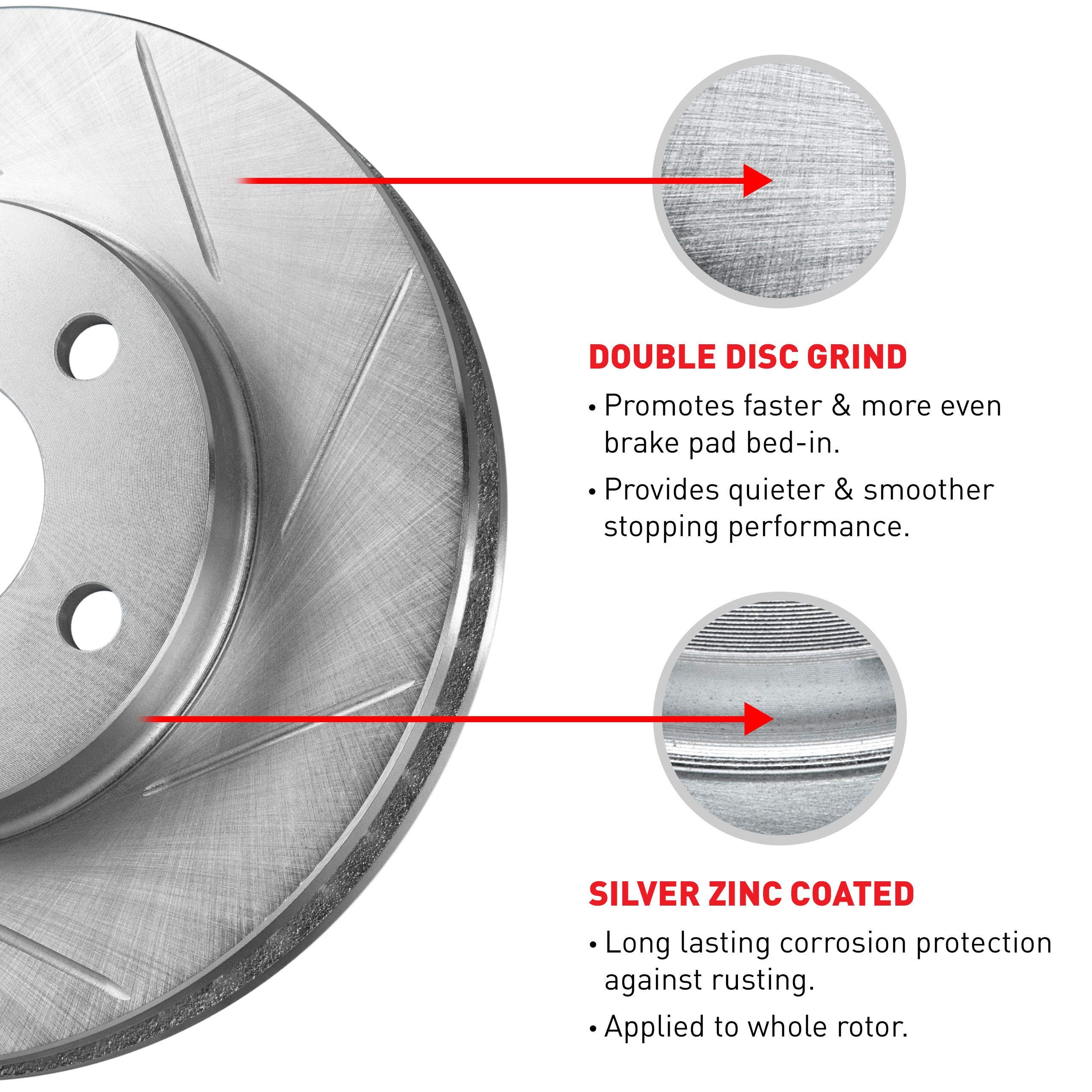 1992-1994 Ford E-250 Econoline & E-350 Club Wagon Front Silver Zinc Diamond Slotted Brake Rotors - High Performance Braking for Trucks & Vans - Perfect for Towing, Hauling & Heavy-Duty Use