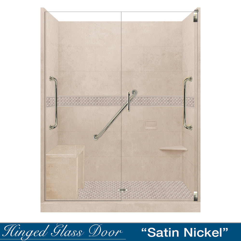 Freedom 60 Alcove Brown Sugar Sistine Stone & Jewel Stone Accent DIY Shower Remodel Kit - Easy Bathroom Upgrade for Home Renovation & Spa-Like Shower Experience