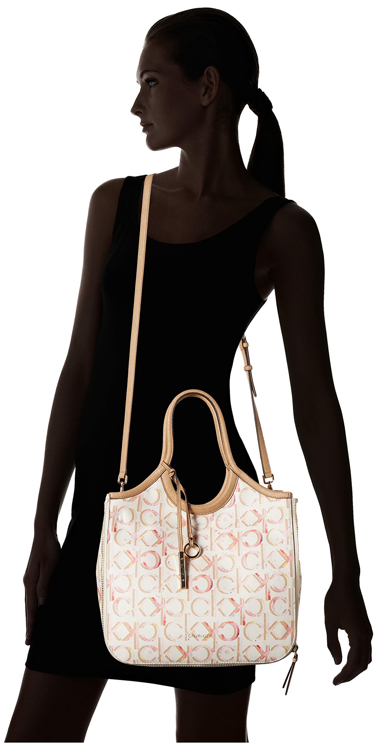 Calvin Klein Gabrianna Novelty Slim Side Zip Tote Bag for Women - Stylish & Functional Work Purse, Perfect for Office, Travel & Everyday Use