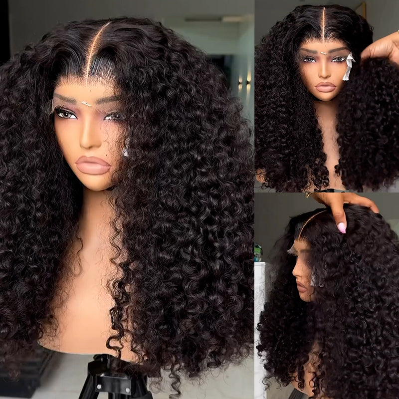 15A Grade Eullair Double Drawn Water Curly Human Hair Lace Frontal Wig - Pre Plucked Natural Black Wigs for Women | Perfect for Daily Wear, Parties & Special Occasions