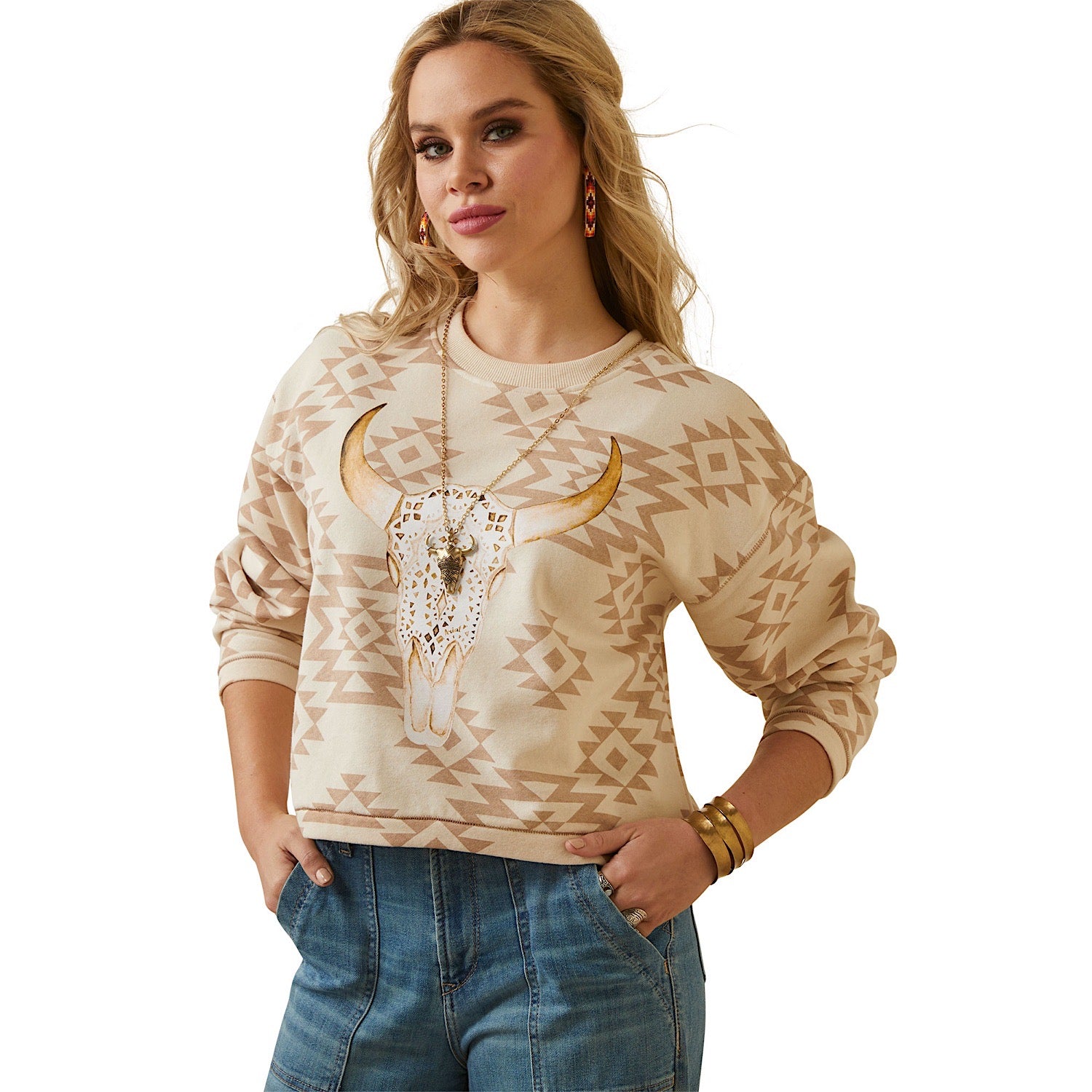 Ariat Women's O'Keefe Sweatshirt - Brazilian Sand Color | Comfortable Pullover for Casual Wear & Outdoor Activities