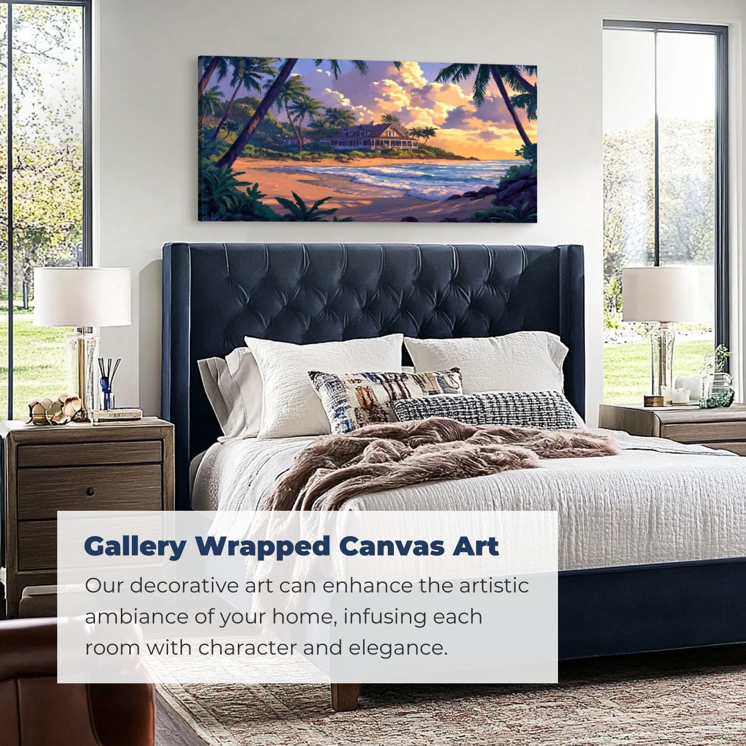 Large Beach Wall Art - 30''x60'' Palm Trees & Ocean Waves Canvas Print - Tropical Coastal Decor for Living Room, Bedroom, Bathroom - Relaxing Beach Scene Wall Painting for Home & Office Decor