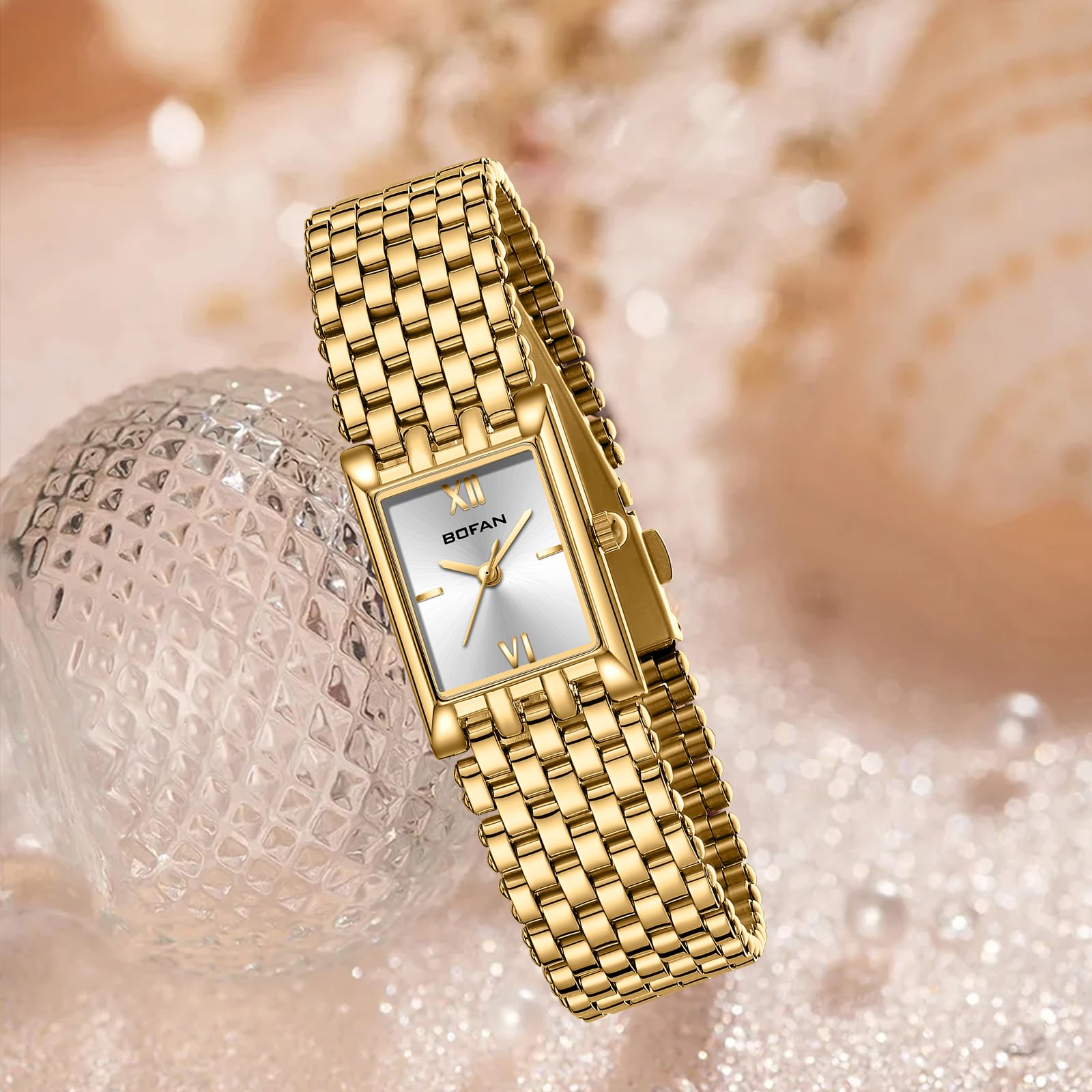 Luxury Gold Watches for Women - Stainless Steel Quartz Wristwatch with Square Dial, Waterproof & Adjustable Bracelet (Includes Band Tool) - Perfect for Casual Wear, Office & Special Occasions