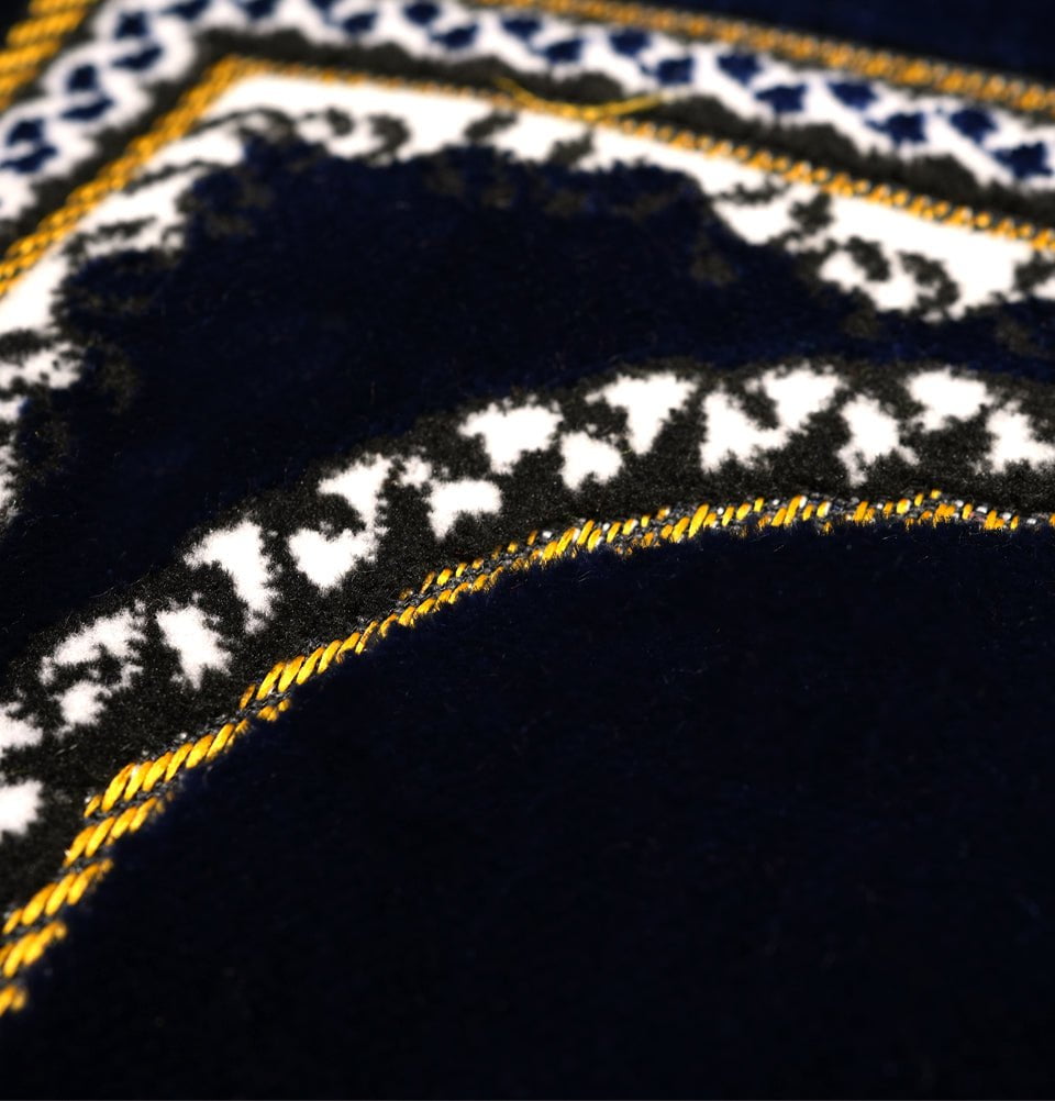 Premium Child Velvet Islamic Prayer Rug - Vine Border Arch Design in Navy Blue | Perfect for Kids' Salah, Home Prayer & Mosque Use