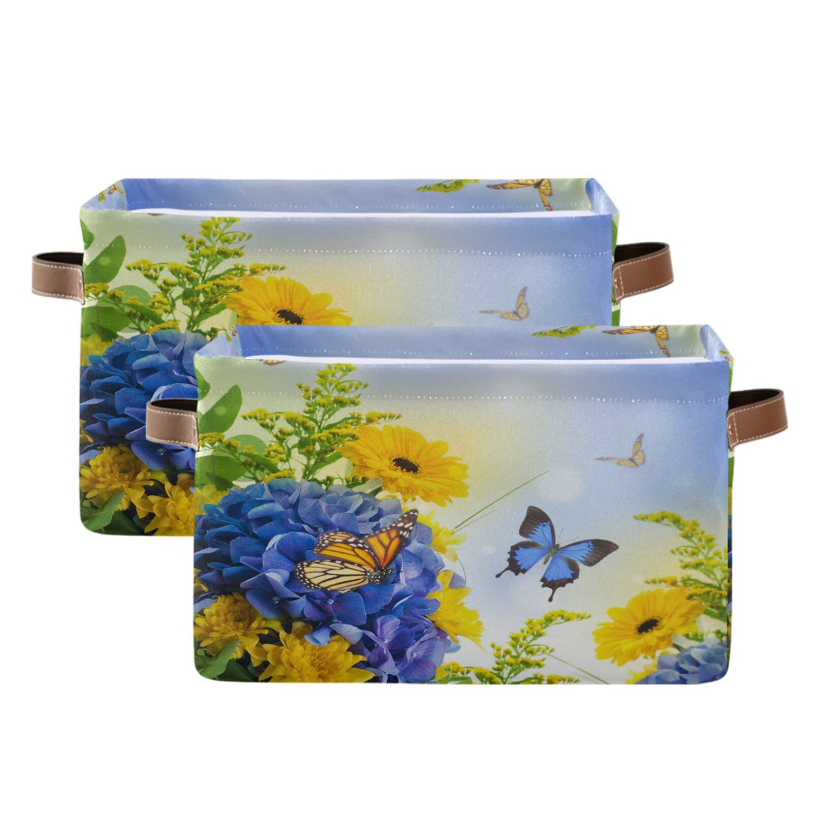 Floral Butterfly Storage Basket with Handles - Large Collapsible Rectangular Storage Bin for Kids Toys, Nursery, Closet & Bathroom Organization - Sunflower Decor Storage Box (1 Pack) - Perfect for Home, Office & Dorm Room Storage Solutions