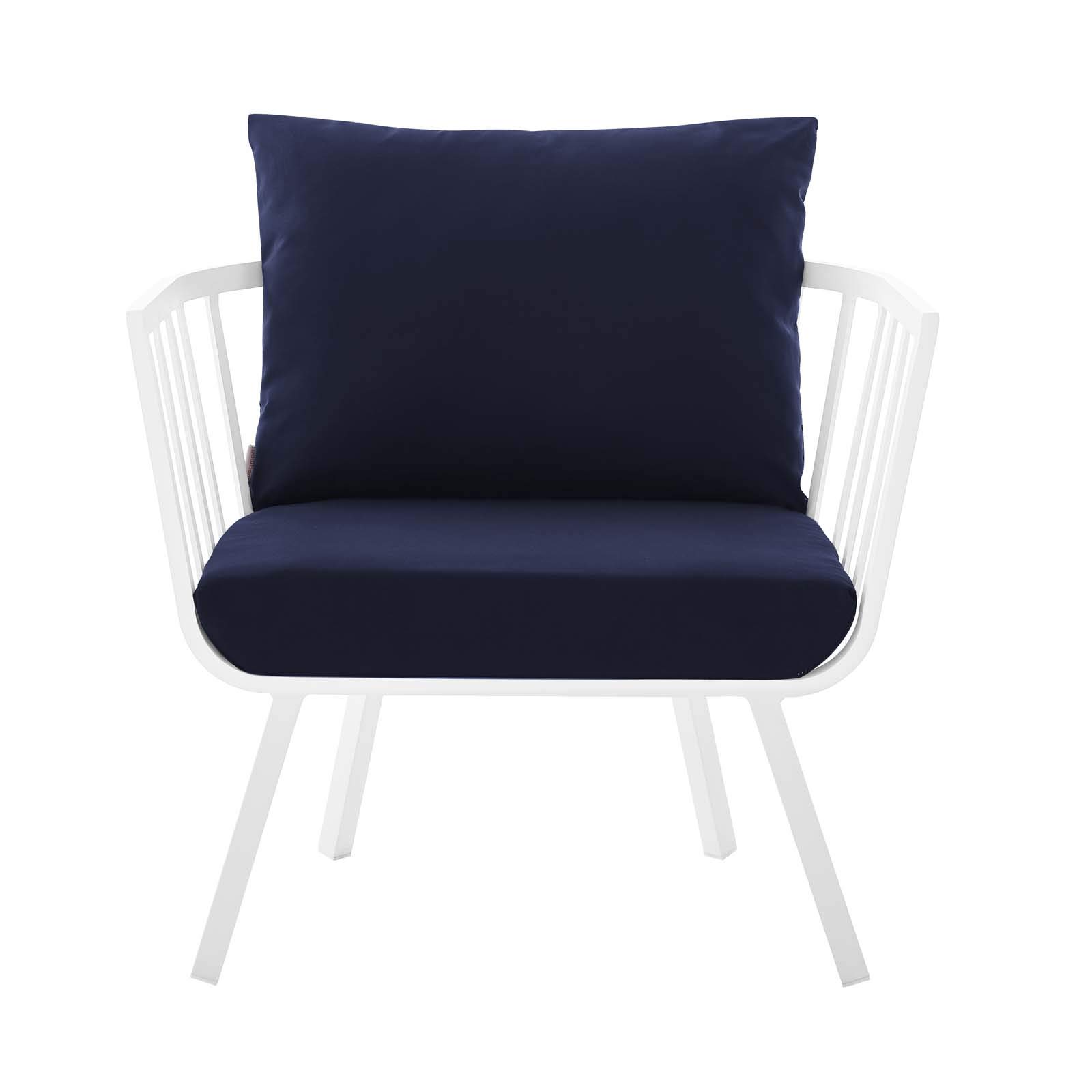 Modern Outdoor Patio Lounge Chair - Aluminum Frame with Navy Blue & White Fabric - Perfect for Poolside, Garden, or Backyard Relaxation