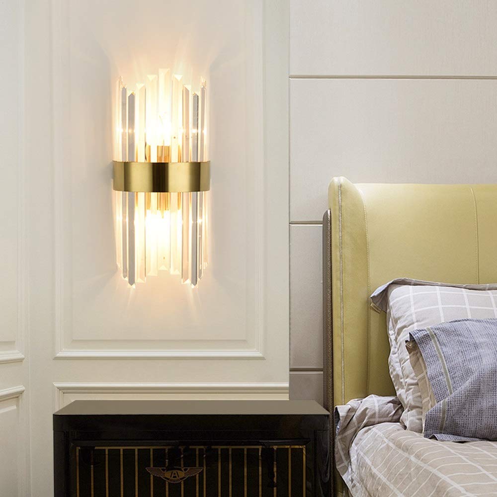 Luxury Crystal Wall Sconce 2-Light Gold LED E14 Wall Lamp - Modern European Style for Bedroom, Living Room, Hallway & Indoor Decor - Perfect for Ambient Lighting, Accent Walls & Luxury Home Interiors