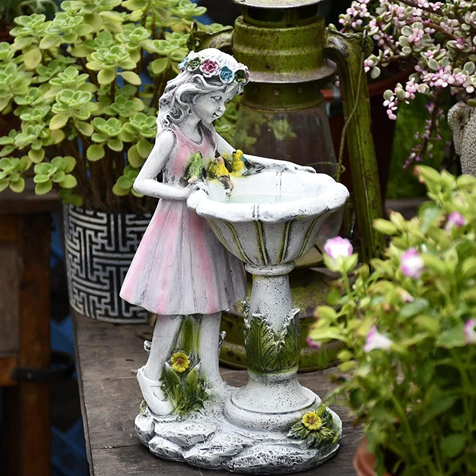 XiuLi Solar Flower Fairy Garden Statue - 15.7 Inch Antique Resin Outdoor Decor, Waterproof Patio Sculpture for Yard, Lawn & Porch - Perfect Housewarming Gift for Garden, Backyard & Outdoor Decorations
