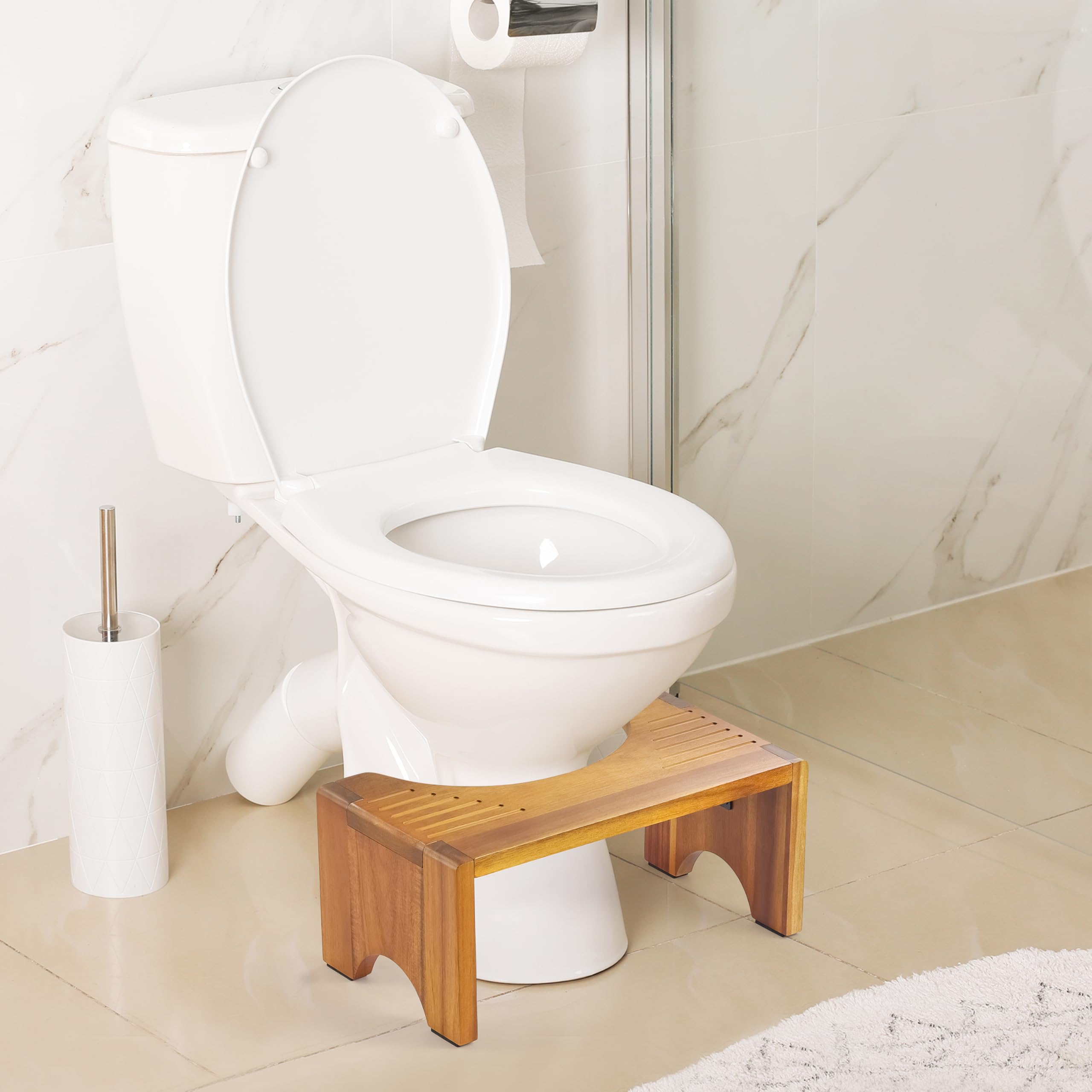 LotusSway Foldable Toilet Stool - 7 Inch Acacia Wood Bathroom Stool for Adults & Seniors | Non-Slip Grooved Design | Potty Training Aid | Improves Posture for Comfortable Bowel Movement | Perfect for Home, Travel & Elderly Care