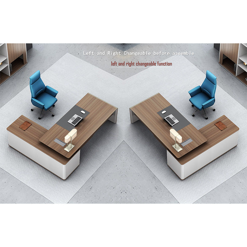 ANDERS Executive Desk with Reversible Return - 1.4M Modern Office Desk in Hazelnut & Beige | Home Office Furniture for Professionals & Remote Workers