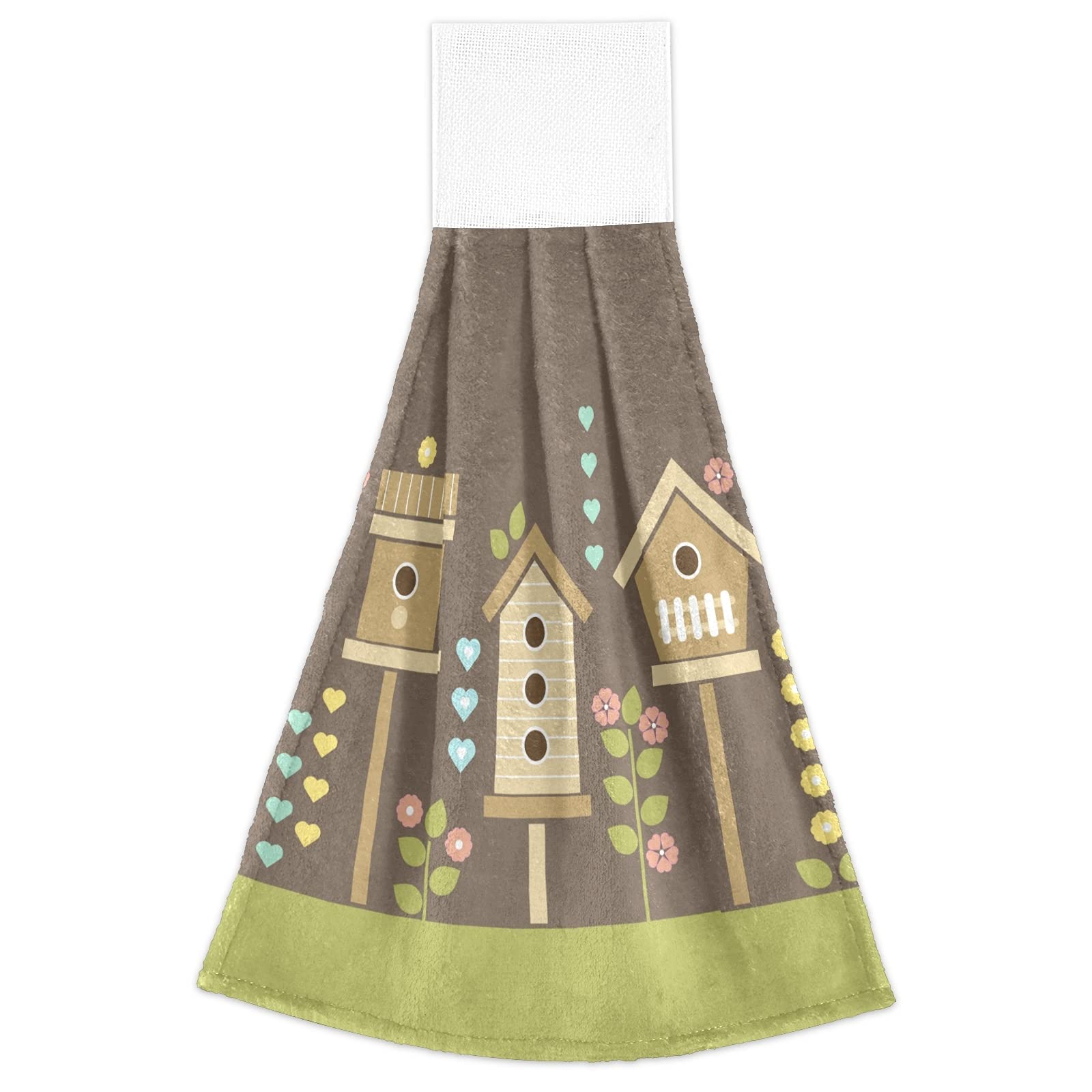 Spring Bird House Hanging Kitchen Towels - 2 Pack Dish Cloths with Loops for Home Decor & Gift