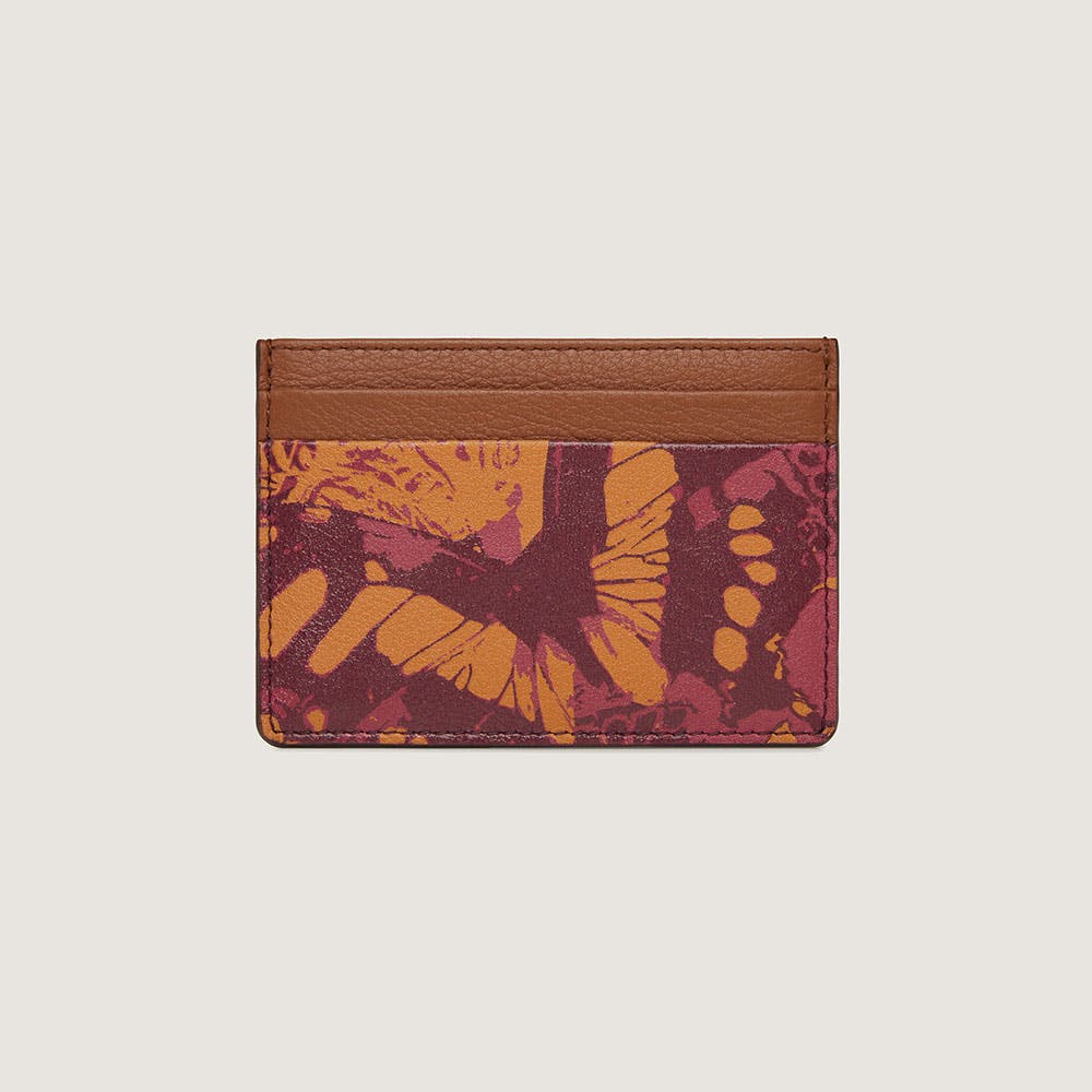 Elegant Butterfly Print Card Holder - Raspberry & Chestnut Colors | Slim RFID Blocking Wallet for Women & Men | Perfect for Credit Cards, IDs, and Cash | Ideal for Travel, Work, and Everyday Use