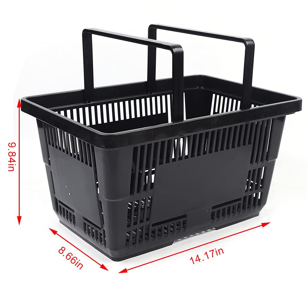 12 Pack Black Plastic Shopping Baskets with Handles - Durable Retail Grocery Baskets for Supermarket, Convenience Store & Home Organization - Perfect for Shopping, Storage & Display