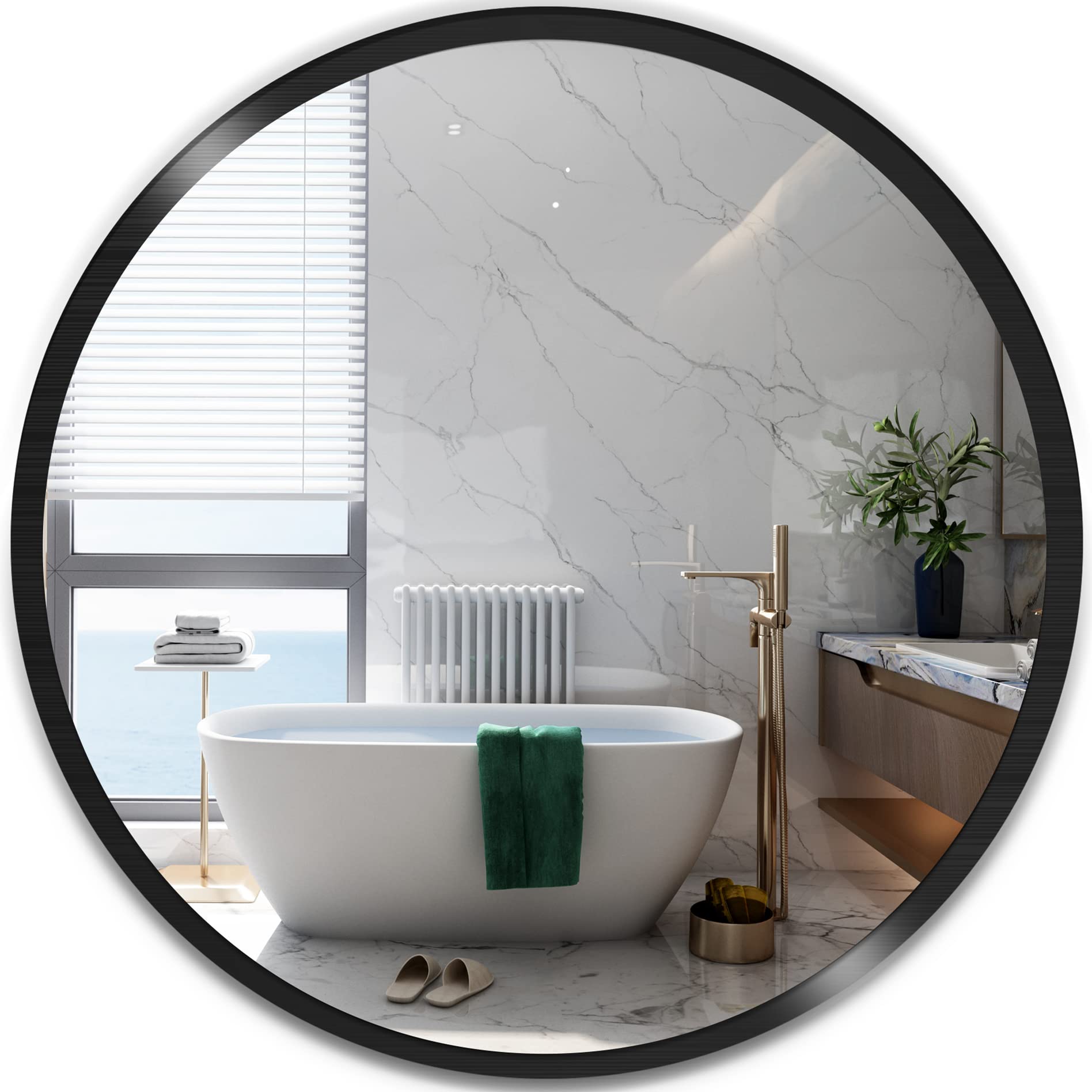 20 Inch Round Wall Mirror - Brushed Metal Frame Circle Mirror for Bathroom, Living Room, Bedroom & Entryway - Modern Home Decor & Daily Use (Black) - Perfect for Vanity, Makeup & Interior Design