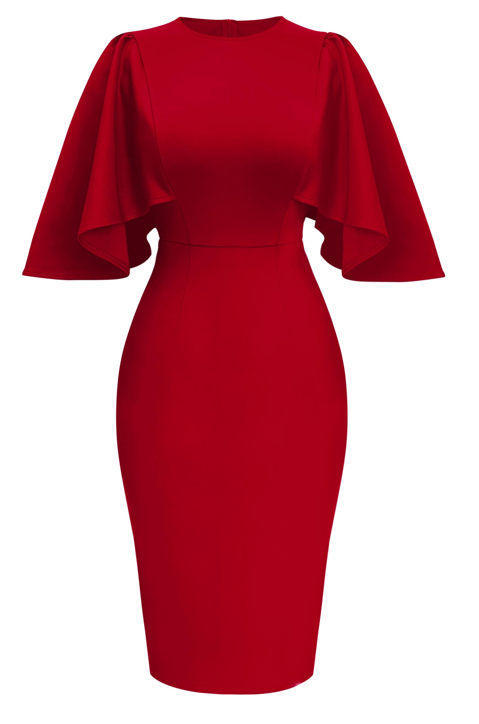 Memoriesea Women's Ruffle Flare Sleeve Bodycon Pencil Dress - Formal Cocktail Party Midi Dress for Evening Events, Date Night & Special Occasions