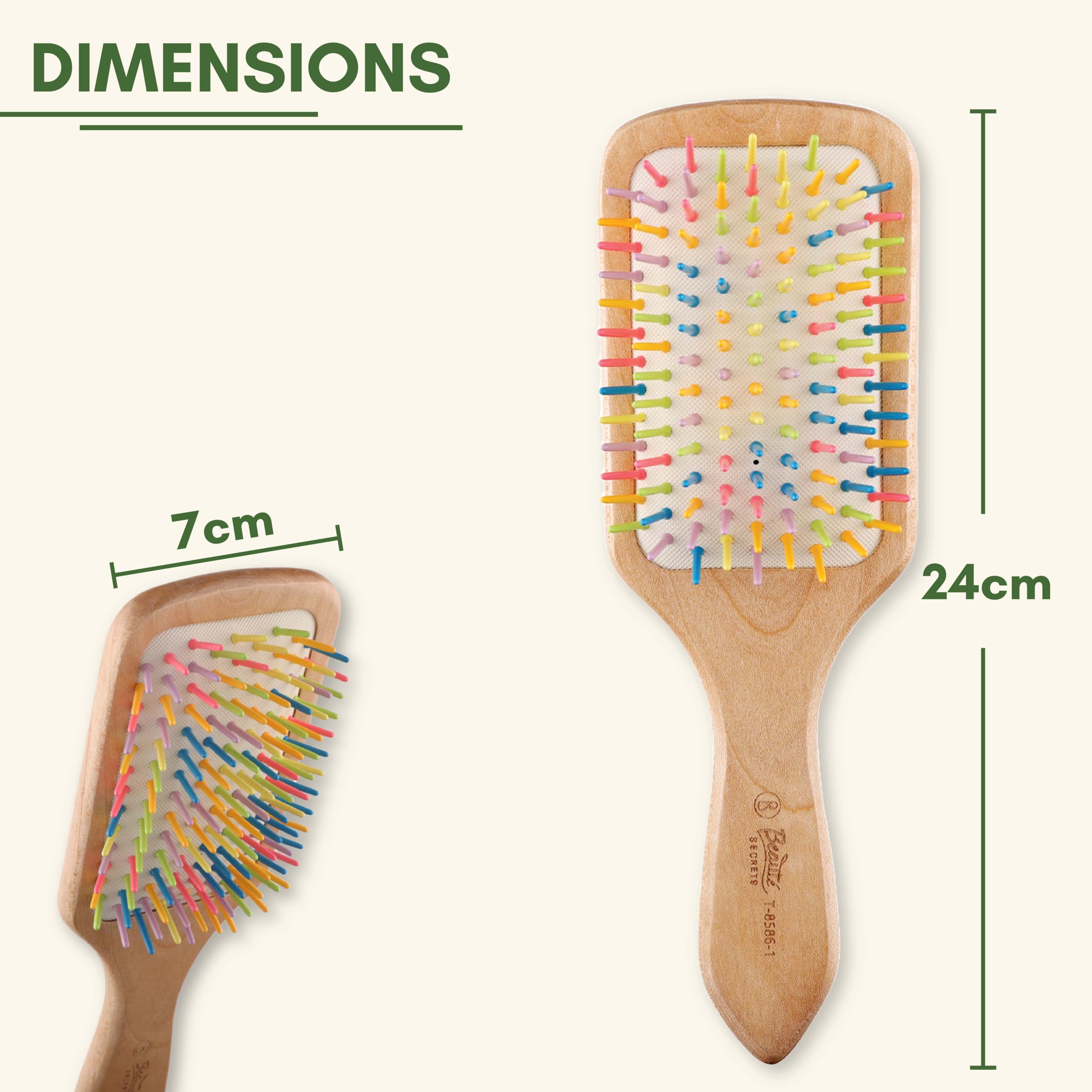Beauté Secrets Wooden Paddle Hair Brush - Natural Bamboo Hair Brush with Rainbow Tips for Women & Men - Eco-Friendly Large Hairbrush for Thick, Curly, Wavy & Long Hair - Reduces Hair Loss & Frizz - Perfect for Daily Styling, Salon Use & Travel