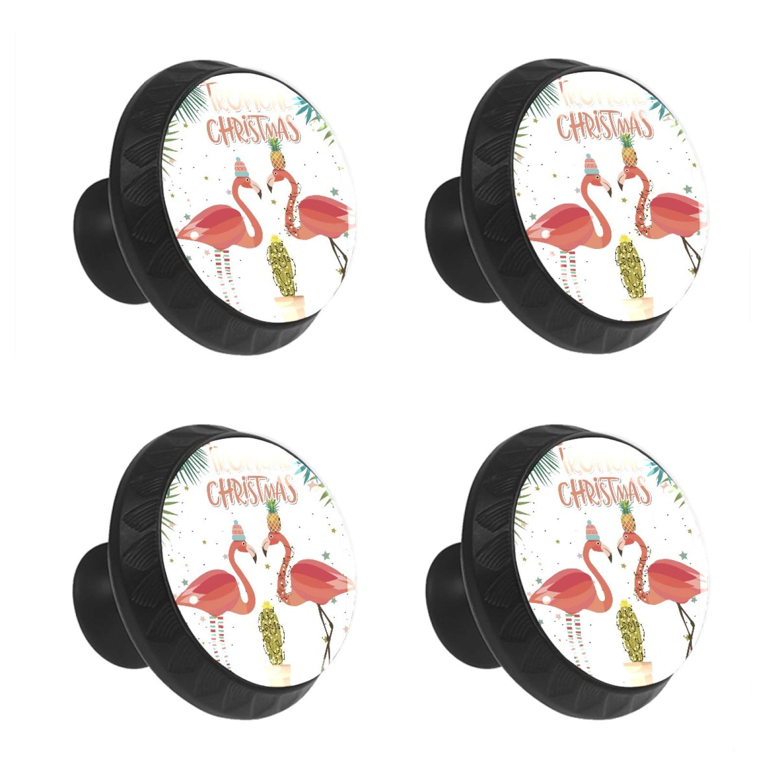 4-Pack Flamingo Cabinet Knobs & Drawer Pulls - Round Furniture Handles with Screws for Kitchen, Wardrobe, Dresser, Office - Christmas Home Decor & DIY Upgrade
